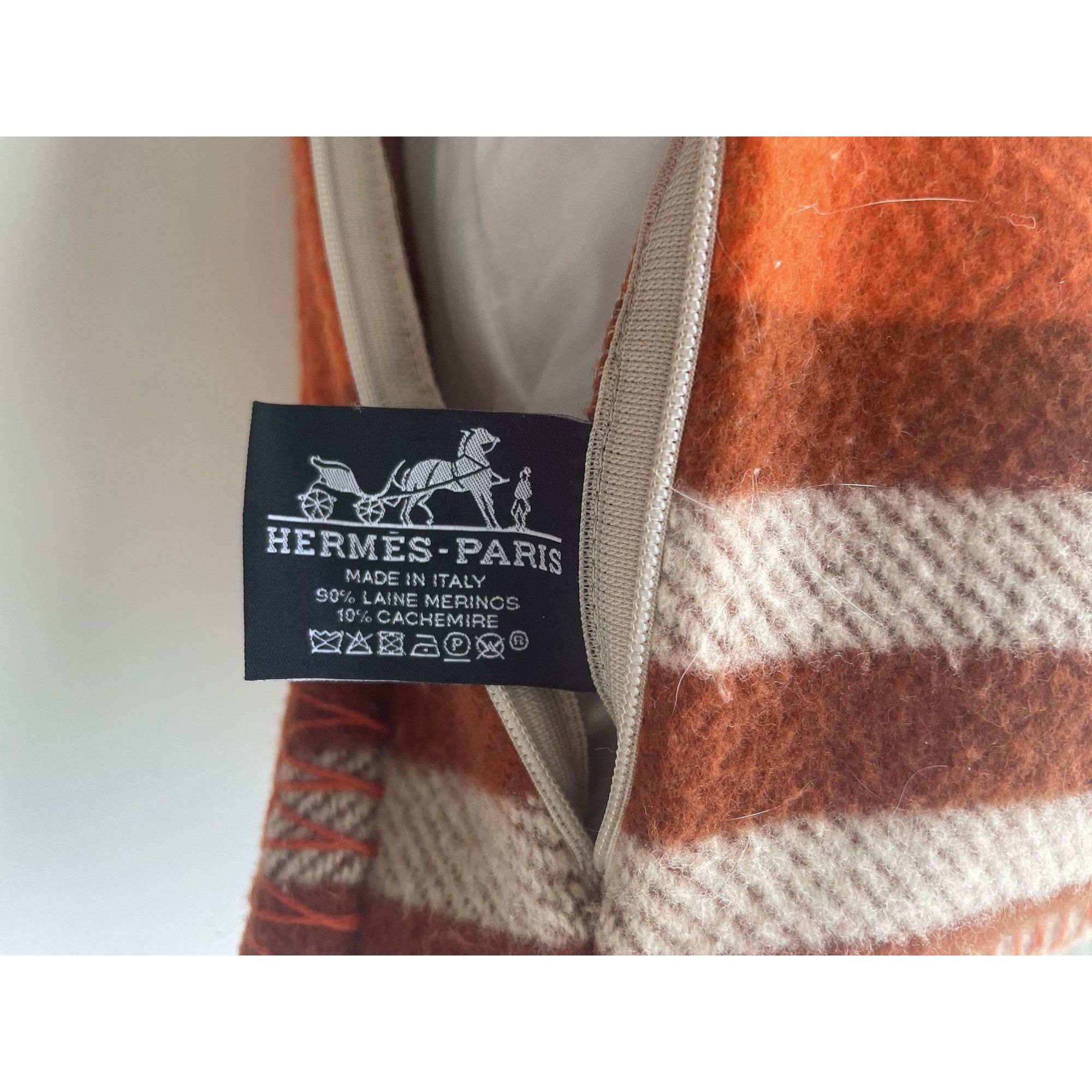 Hermes Hermes Paris Orange & Brown Geometric Wool & Cashmere Pillow Size ONE SIZE - 5 Thumbnail