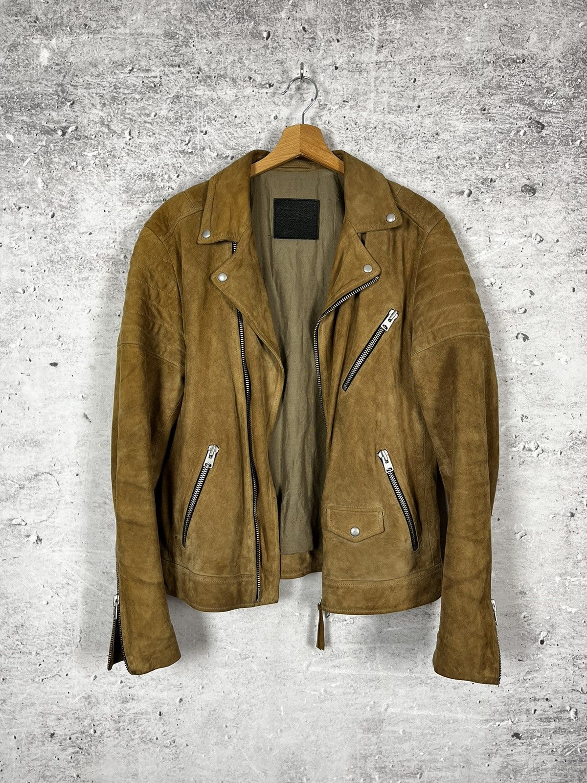 image of Allsaints Leo Suede Biker Jacket in Brown, Men's (Size Medium)
