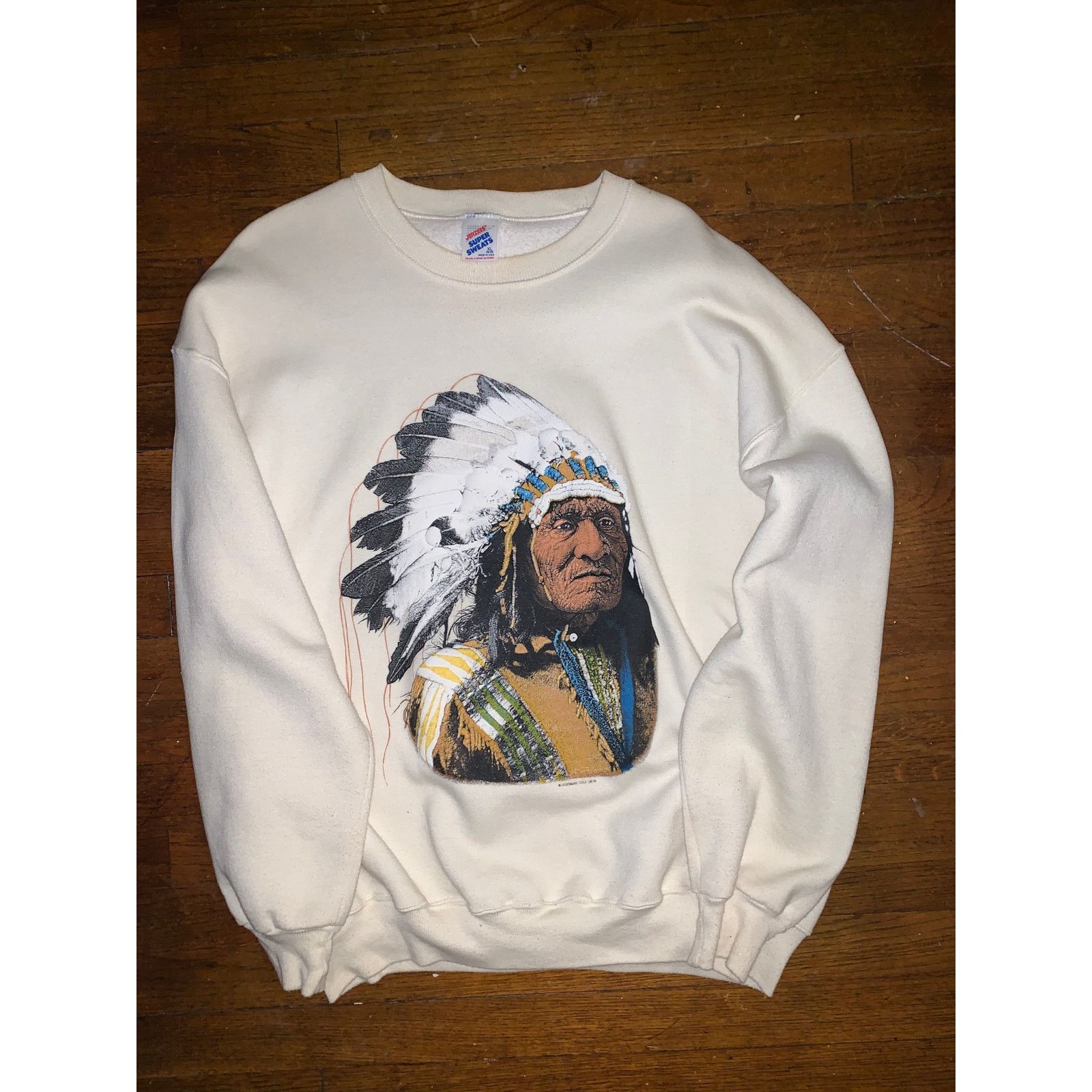 Vintage 90s Native American Graphic Sweatshirt Beige XL Size US L / EU 52-54 / 3 - 12 Thumbnail