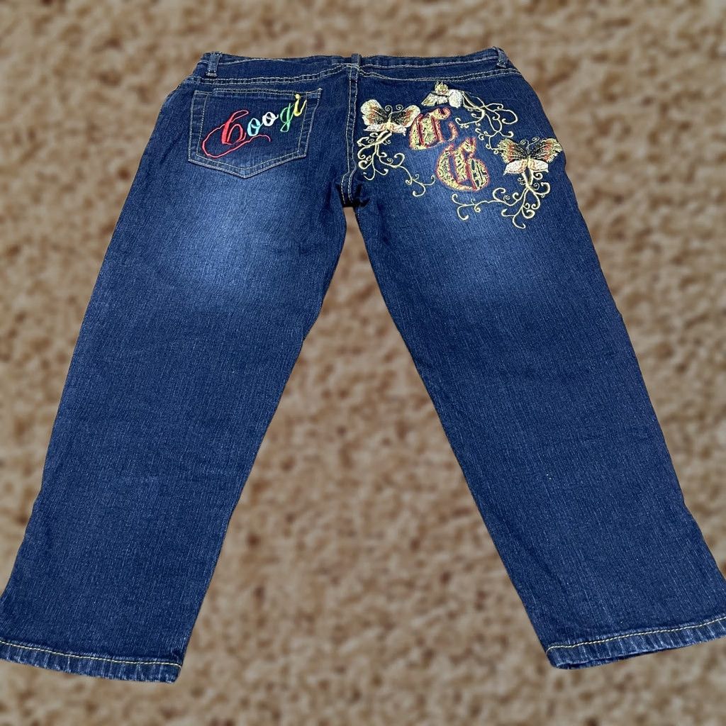 Coogi VINTAGE COOGI Jeans Womens 9/10 Dark Wash Embroidered Butterfly Stretch Split Hem Scroll Size 30" / US 8 / IT 44 - 1 Thumbnail
