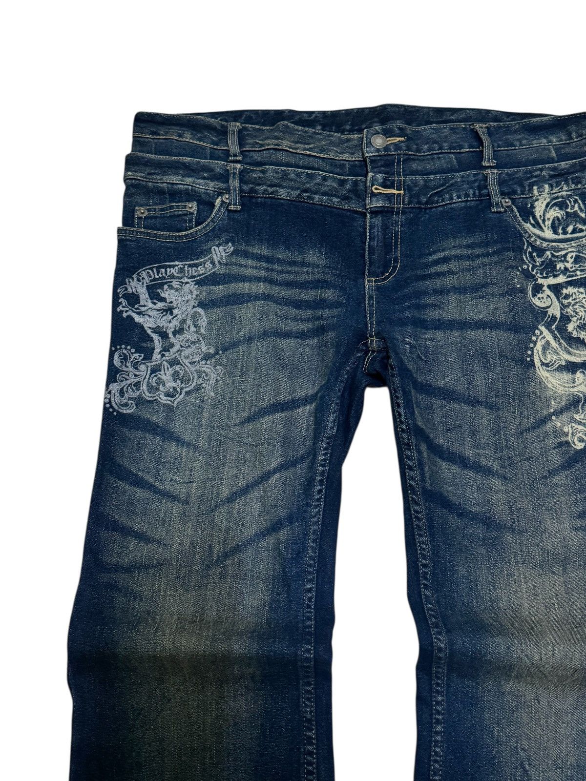 Japanese Brand Vintage Play Chess Dragon Print Acid Wash Low Rise Denim Size US 38 / EU 54 - 4 Thumbnail