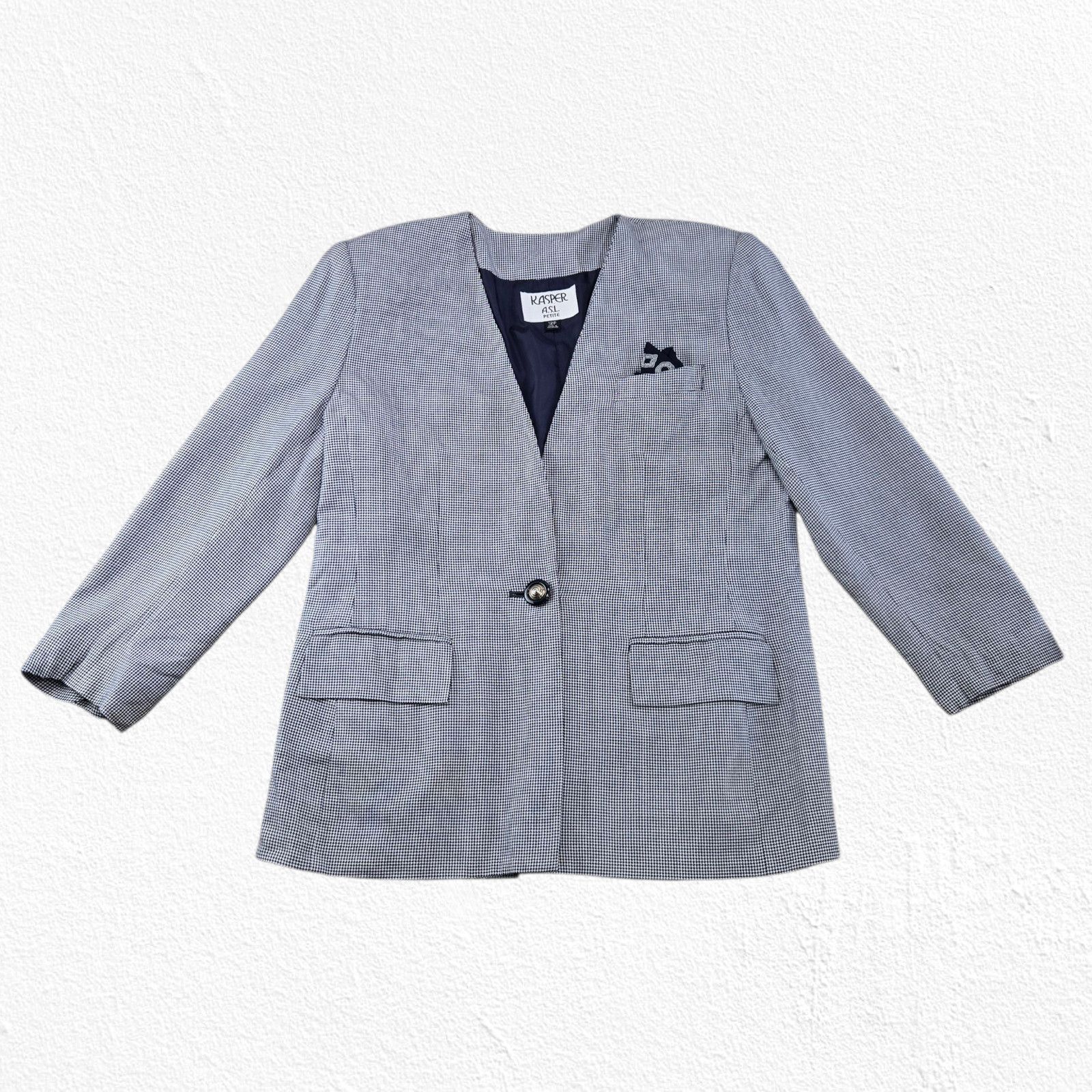 Vintage Vintage Navy White Houndstooth Blazer Jacket Size 12P Size XL / US 12-14 / IT 48-50 - 9 Thumbnail