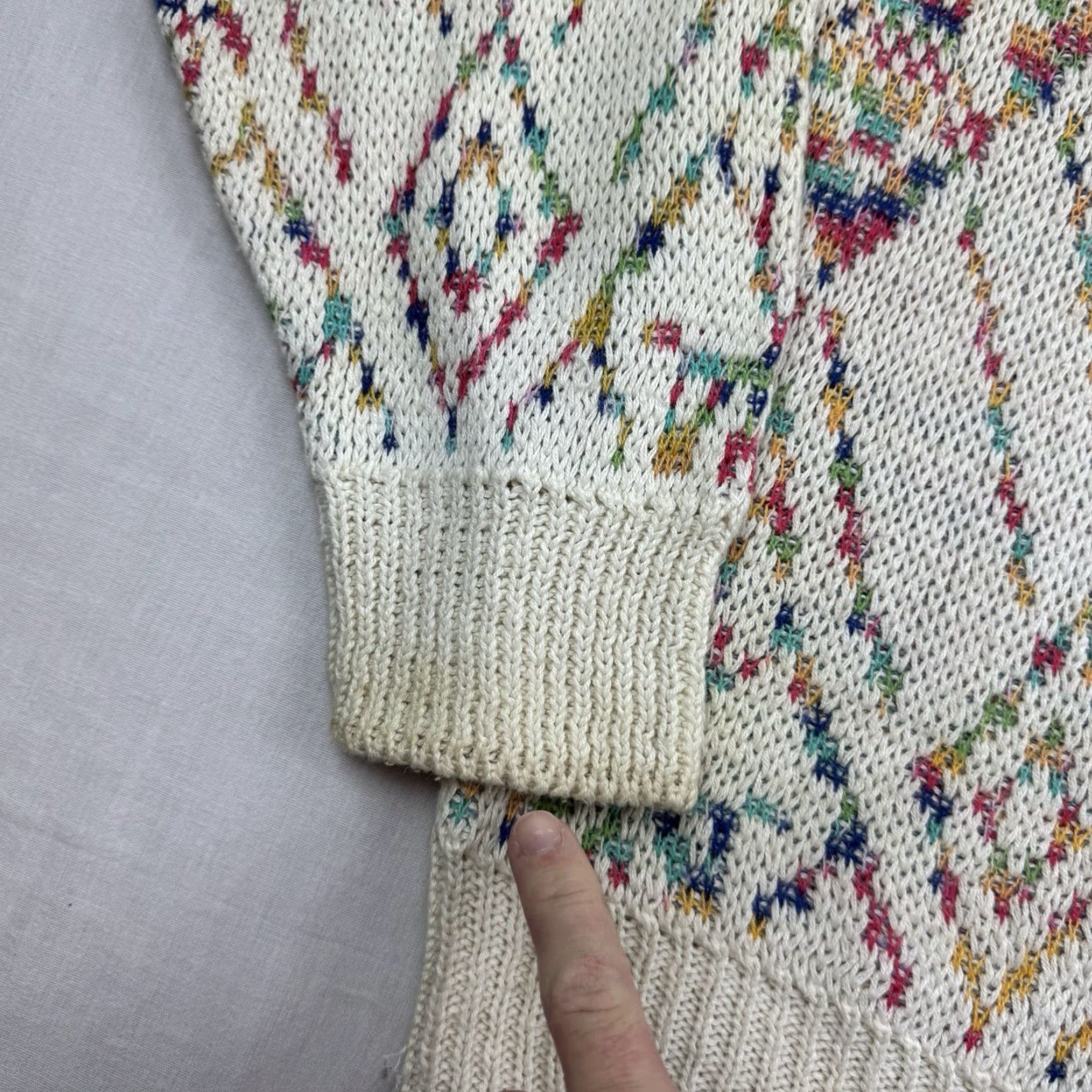 Saturdays NYC VINTAGE Saturdays Sweater Mens Pullover Adult Medium Ivory Cream Knit Geometric 90s Classic Crew Neck Long Sleeve Size US M / EU 48-50 / 2 - 4 Thumbnail