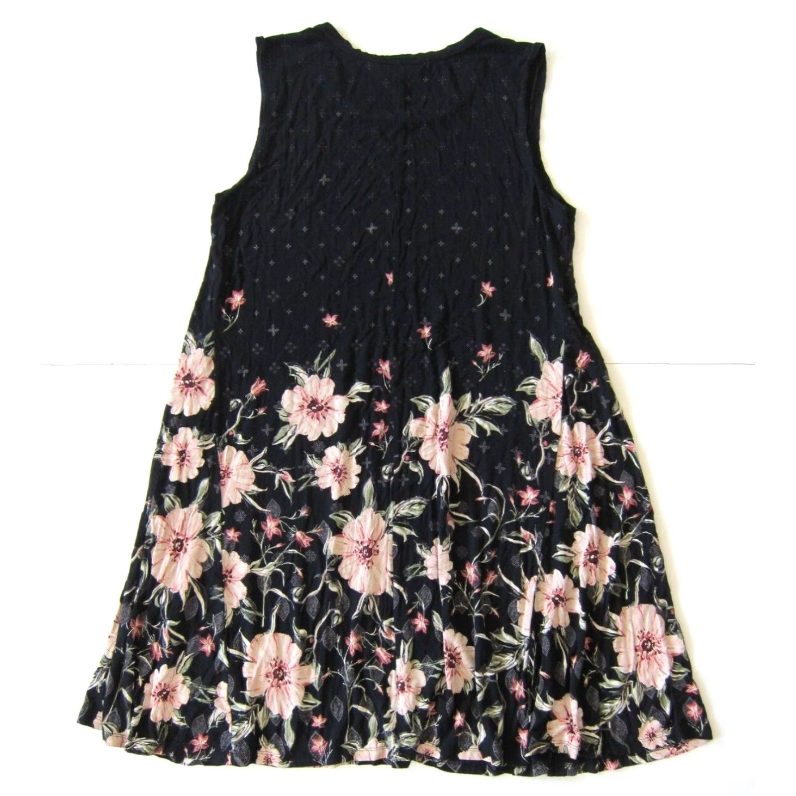 Vintage VINTAGE Style & Co Black Pink Floral Jersey Stretch Sleeveless Tunic Tank Dress PL Size L / US 10 / IT 46 - 2 Thumbnail