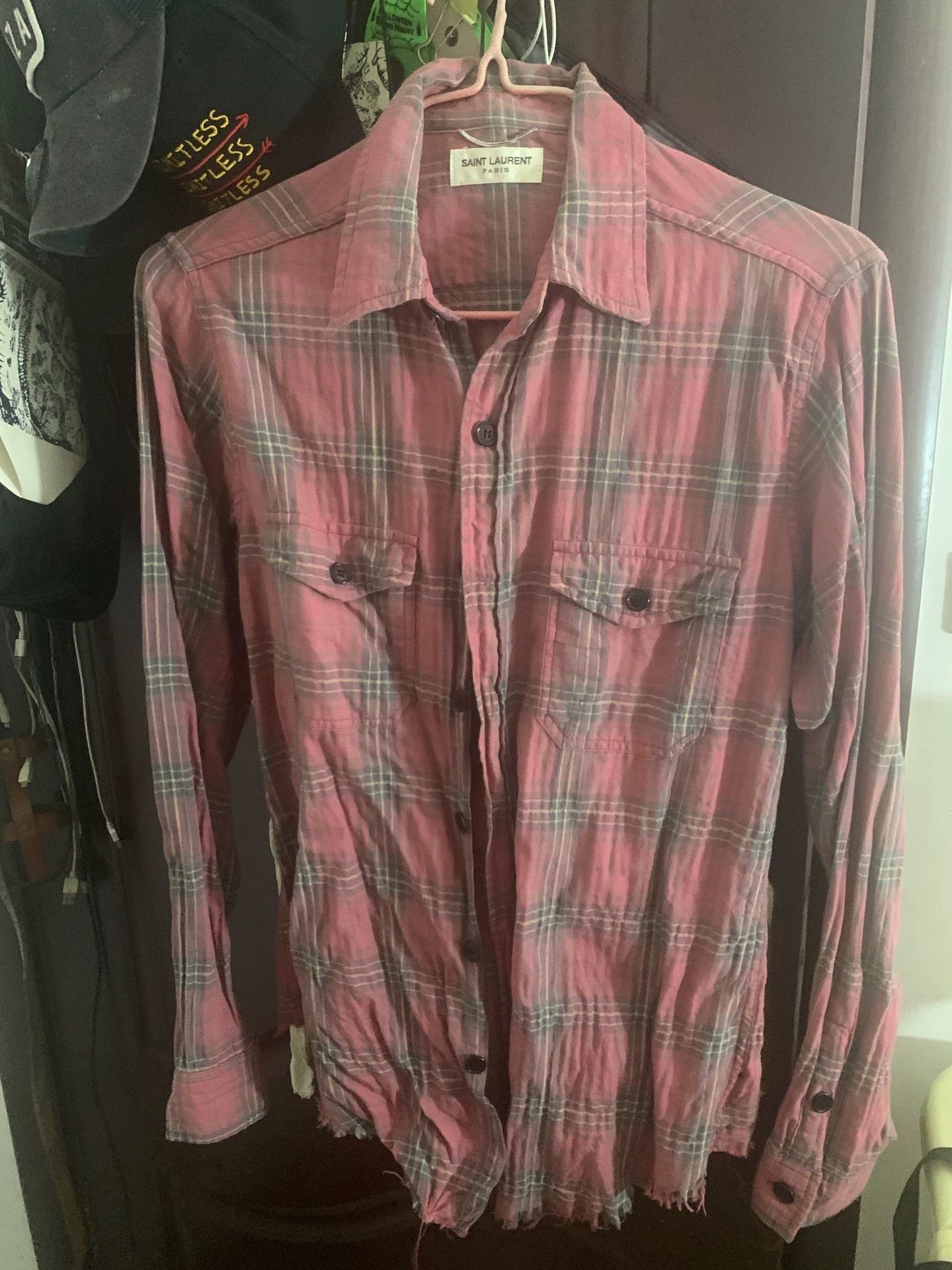 Saint Laurent Paris Saint Laurent Paris Pink checkered frayed edges damage shirt Size US M / EU 48-50 / 2 - 1 Thumbnail