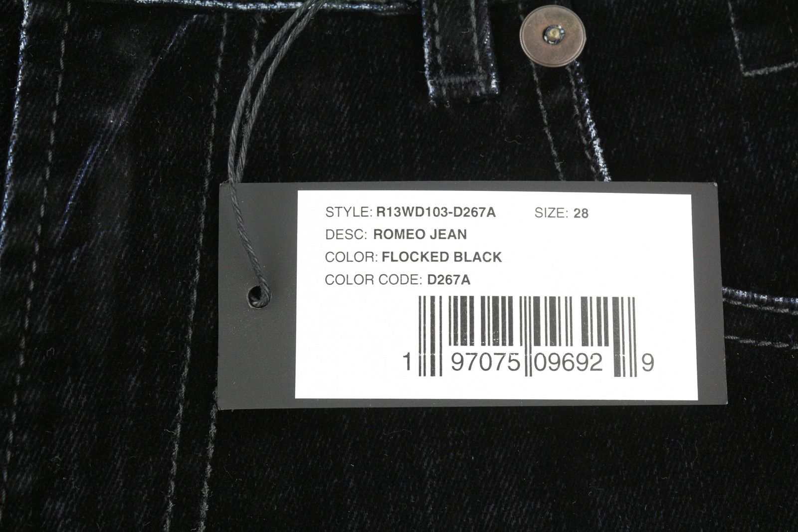R13 ROMEO 28 Flocked Black Velvet Cropped Low Rise Logo 86248 Size 28" / US 6 / IT 42 - 9 Thumbnail