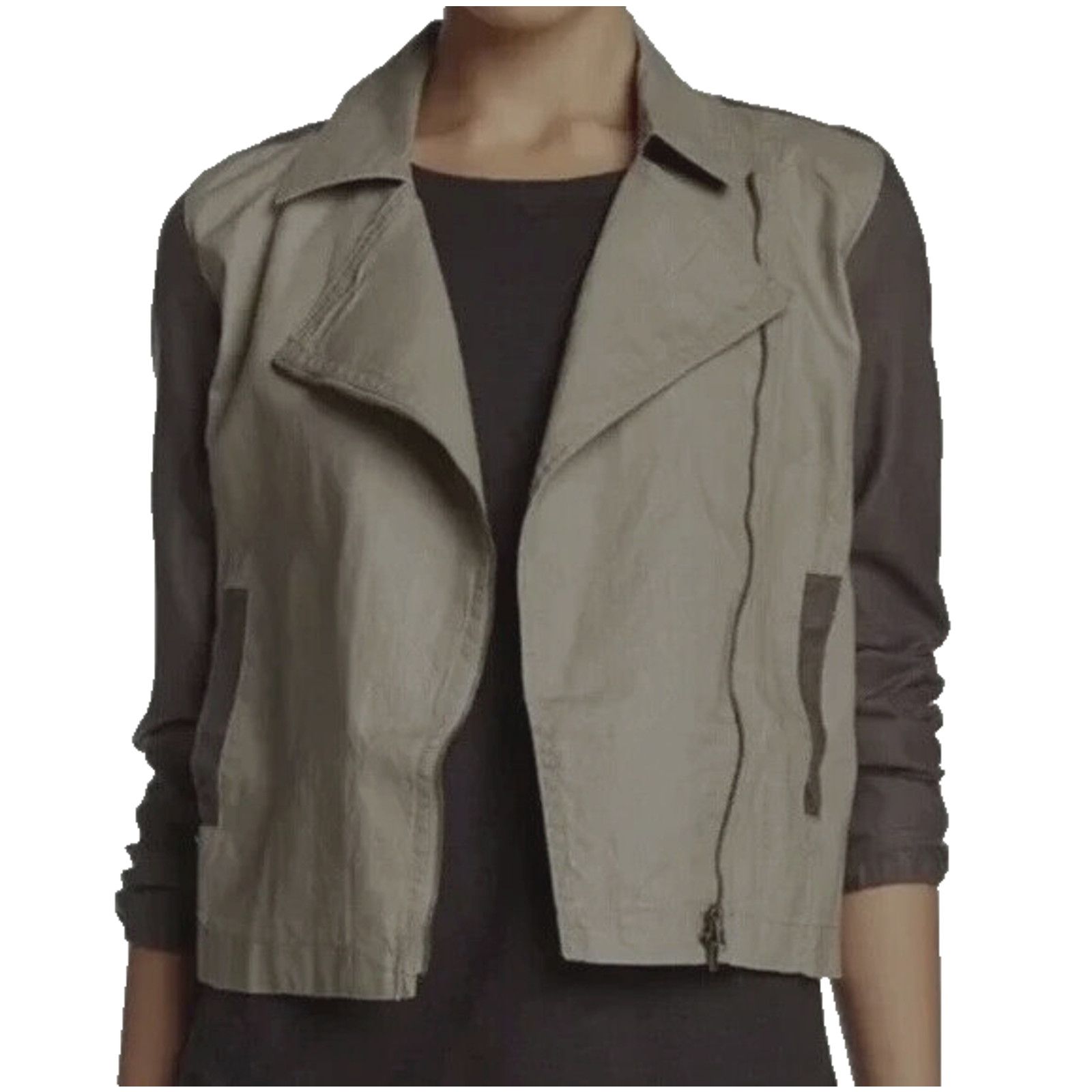 Eileen Fisher EILEEN FISHER Lightweight Waxed Coated Linen Moto Jacket L Size L / US 10 / IT 46 - 2 Thumbnail