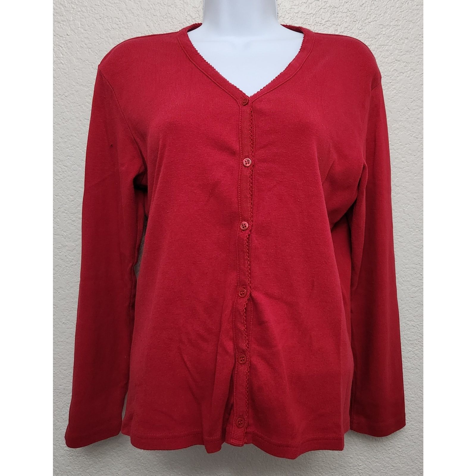 Other Liz Claiborne Lizwear Red V Neck Button Up Cardigan Medium Size M / US 6-8 / IT 42-44 - 1 Thumbnail