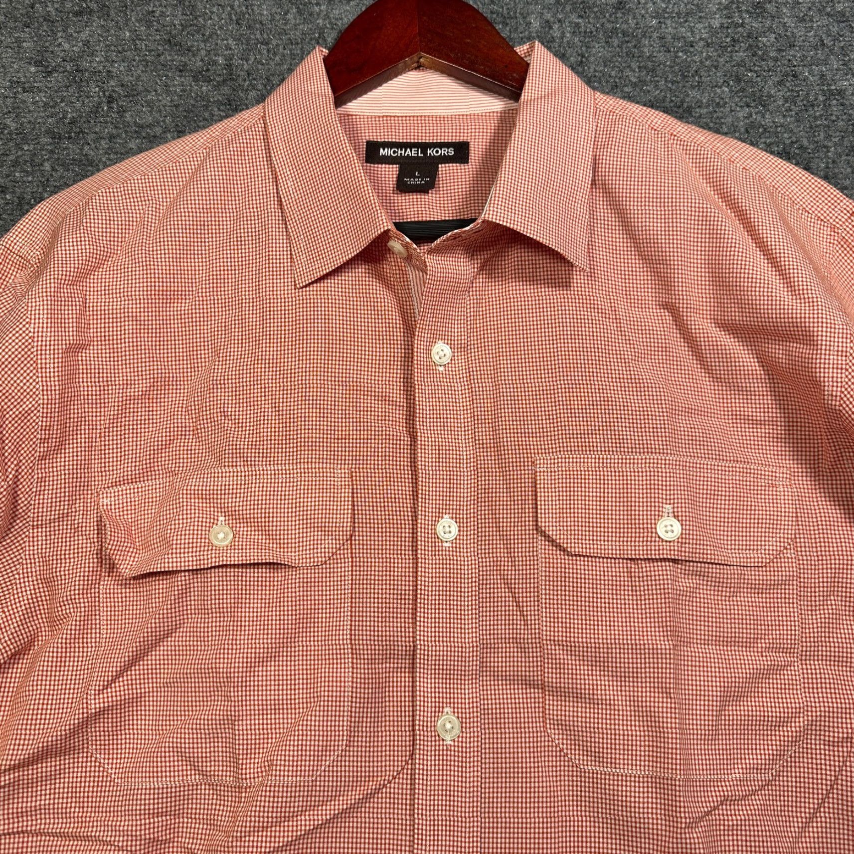 Michael Kors Michael Kors Shirt Mens Large Orange Gingham Check Cotton Roll Tab Sleeve Pocket Button-Up Cardigan? Size US L / EU 52-54 / 3 - 6 Thumbnail