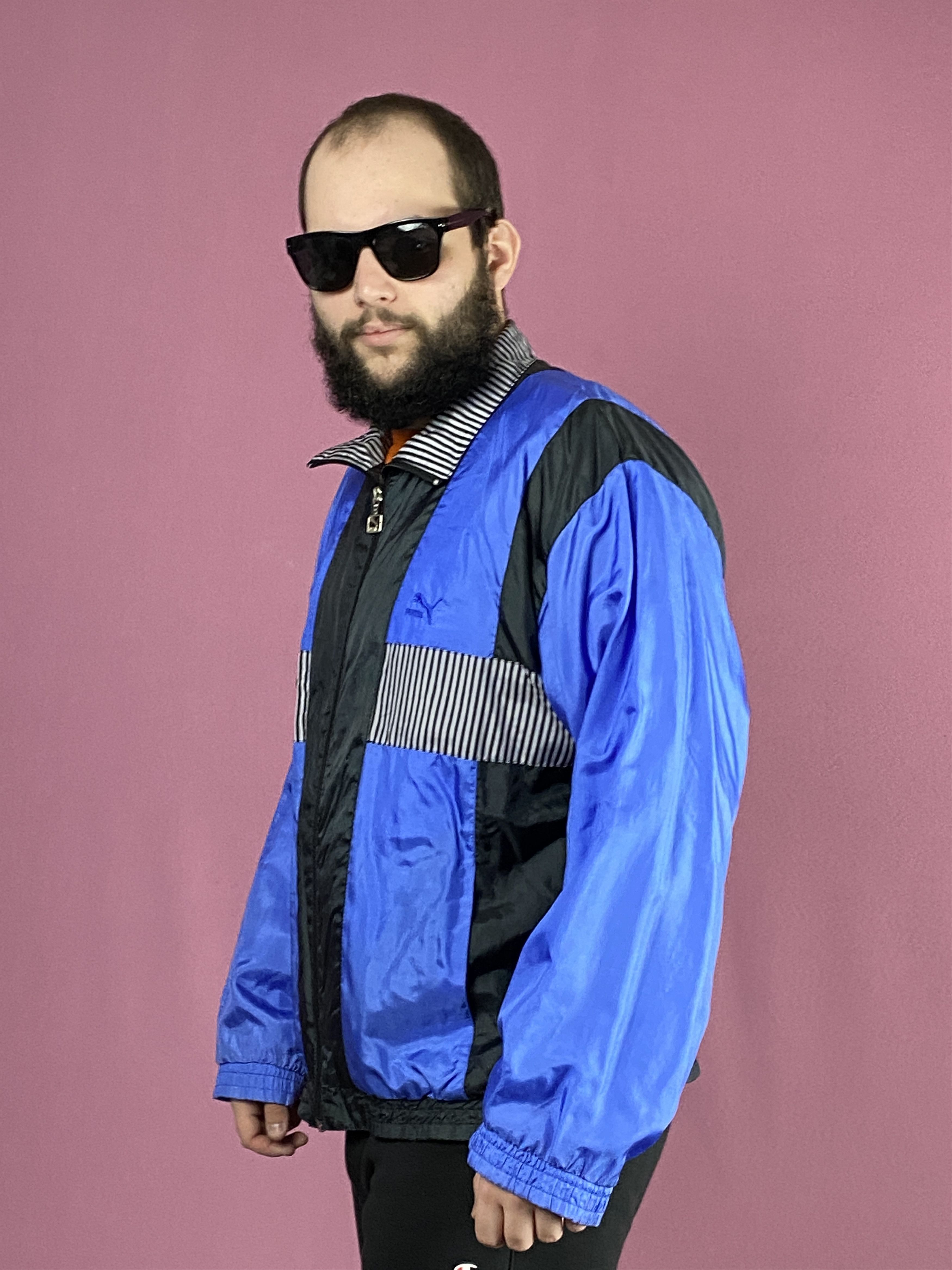 Puma 90s Puma Vintage Men's Windbreaker Jacket - L Blue Black Size US L / EU 52-54 / 3 - 2 Thumbnail