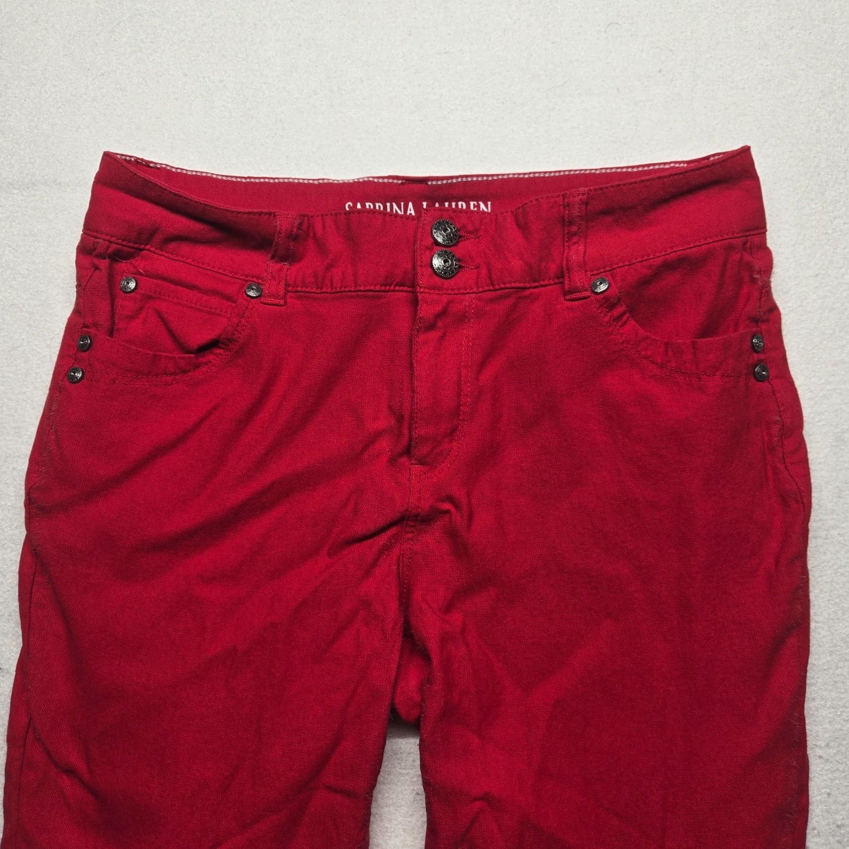 Vintage Sabrina Lauren Women's Cropped Pants Size 12 Red Straight Stretch Casual Summer Fall Size 34" / US 12 / IT 48 - 2 Thumbnail