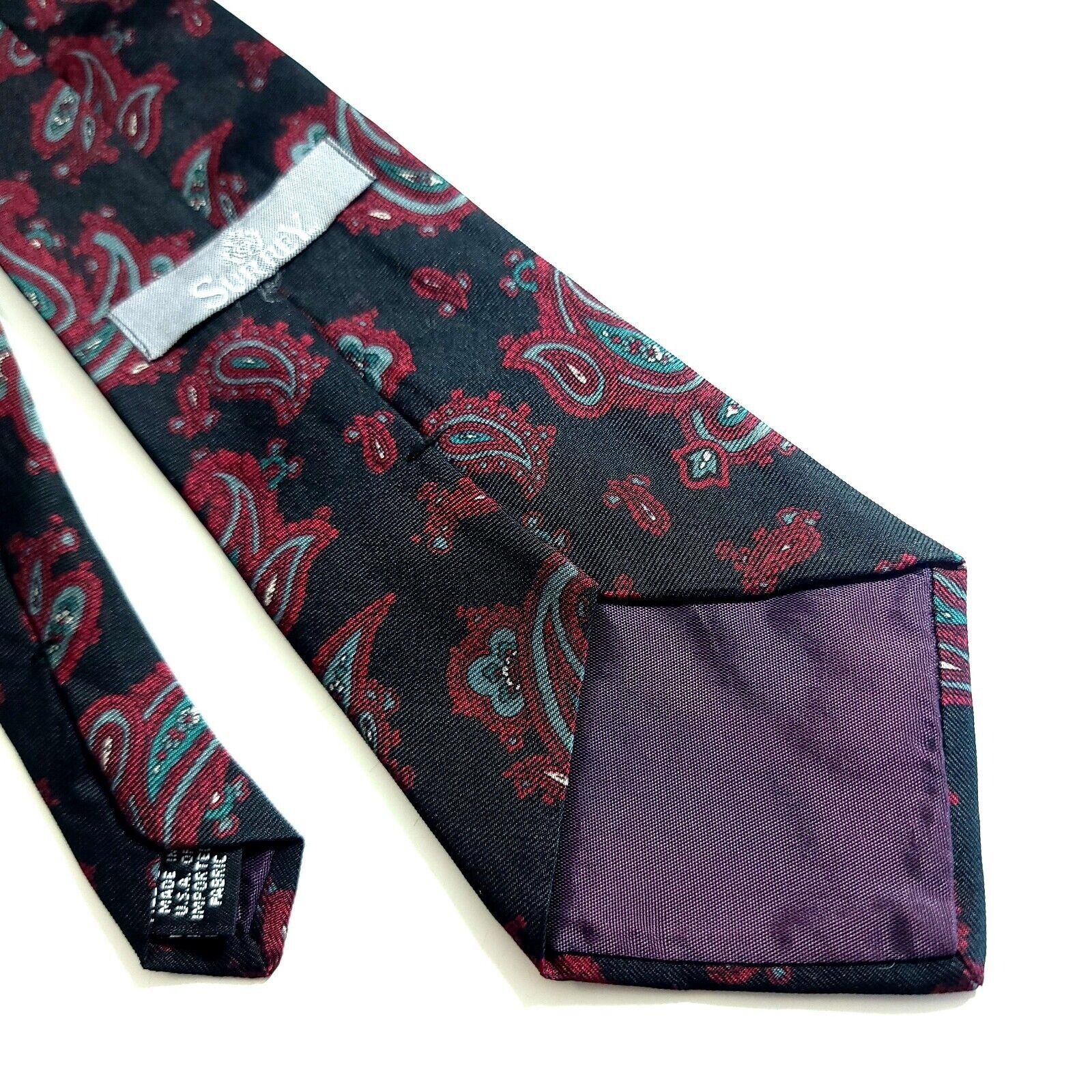 Vintage Surrey Black Red Green Paisley Print Short Wide Silk Tie Size ONE SIZE - 5 Thumbnail
