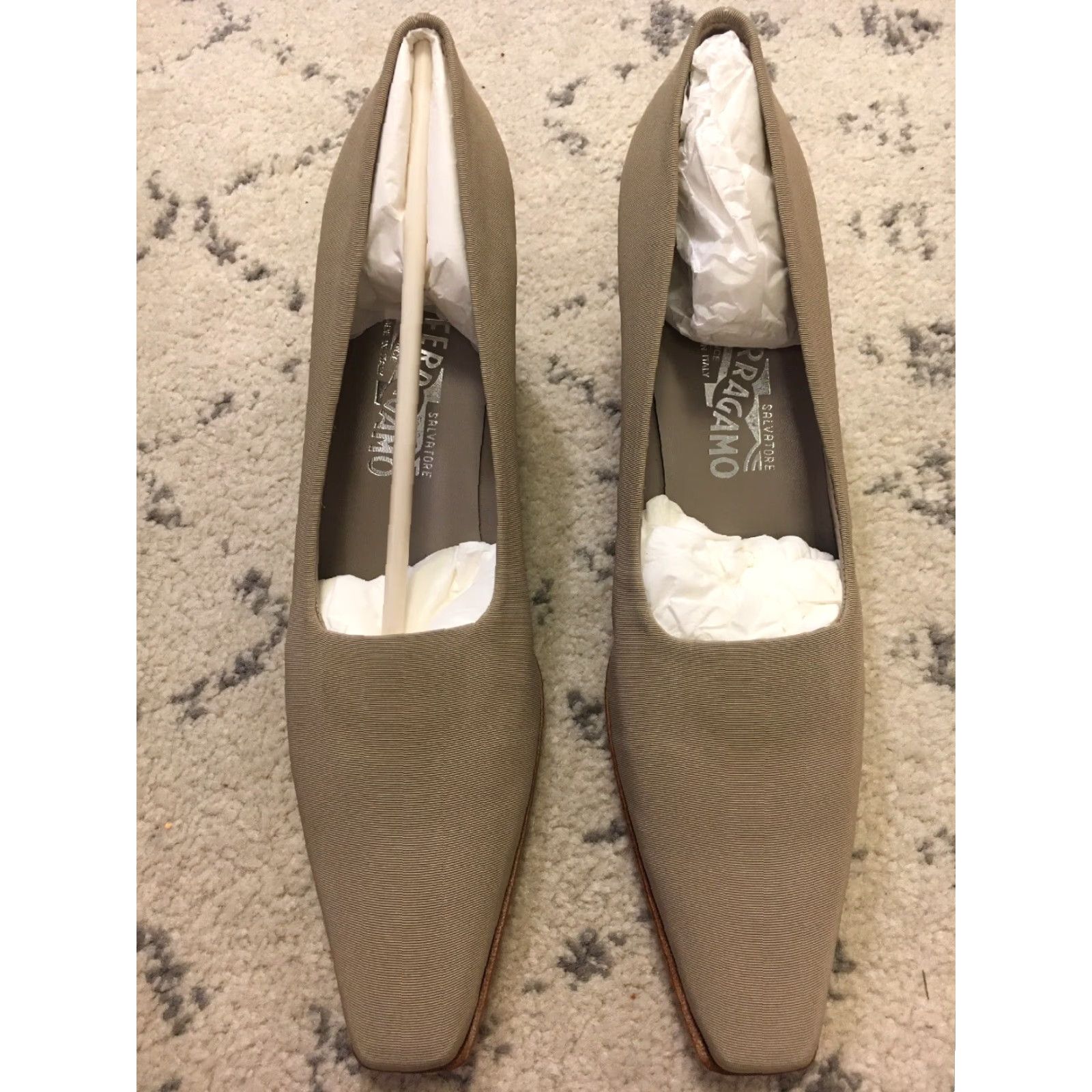 Salvatore Ferragamo Pump Women AA Narrow 9 Brown Taupe Freeway 5cm Corda Fabric NIB Shoes 9AA Narrow Mens?