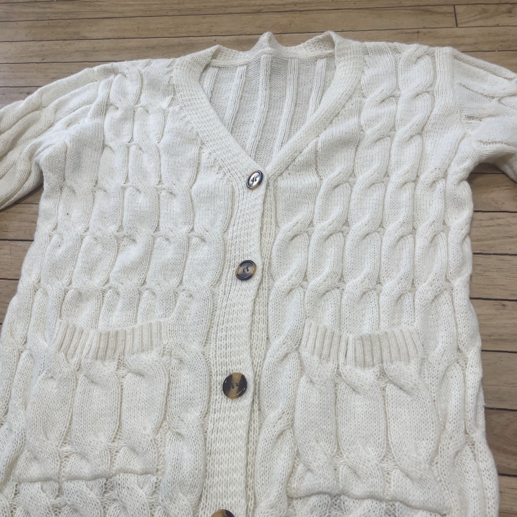 Vintage VINTAGE Cardigan Sweater Dress Women L Cream Old Money Minimal Button Front Chore Pocket 90s Knit Winter Fall Mens Womens Boys Girls Size L / US 10 / IT 46 - 4 Thumbnail