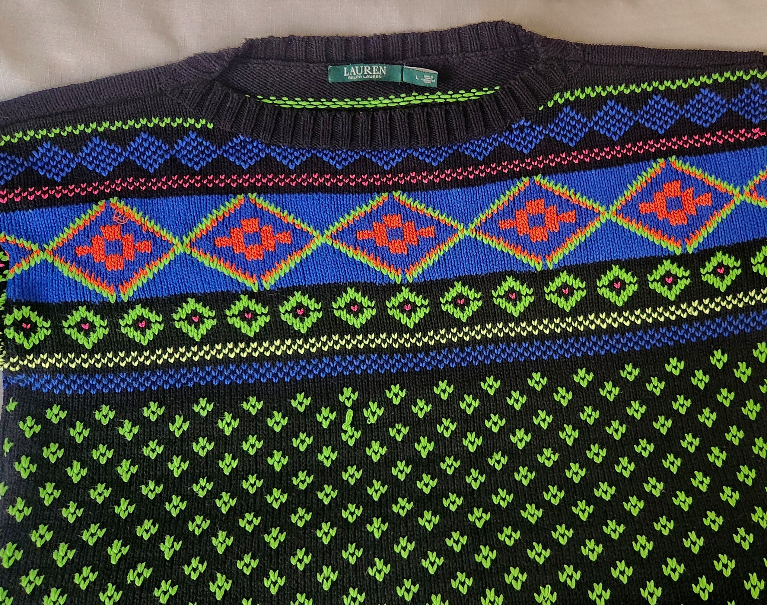 Ralph Lauren Ralph Lauren Vtg Neon Knit Crewneck Sweater 90s Navajo Size L / US 10 / IT 46 - 7 Thumbnail