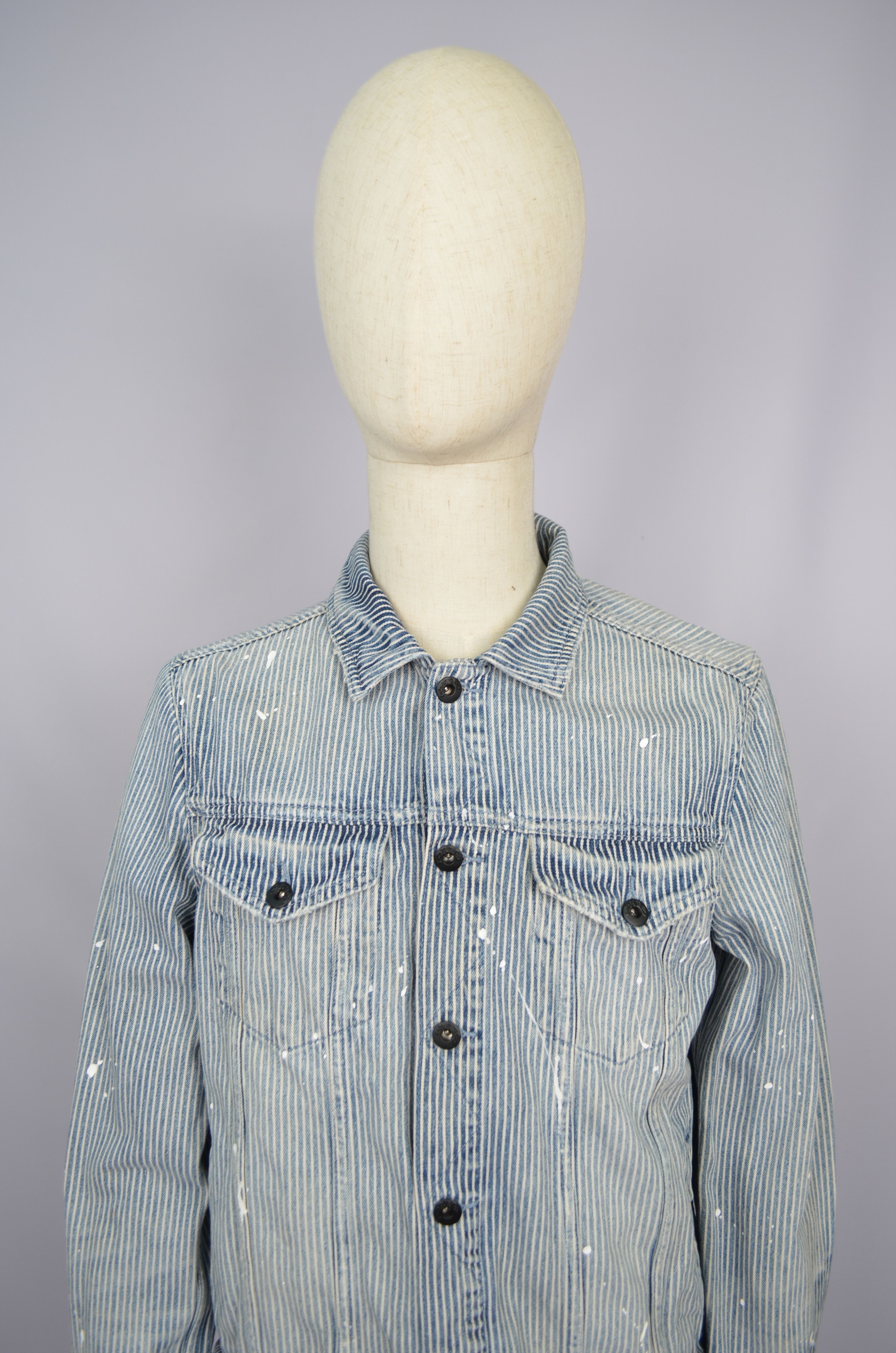 Designer × Prps PRPS Hickory Paint-Splattered Stripe Denim Jacket Sz M RARE Size US M / EU 48-50 / 2 - 5 Thumbnail