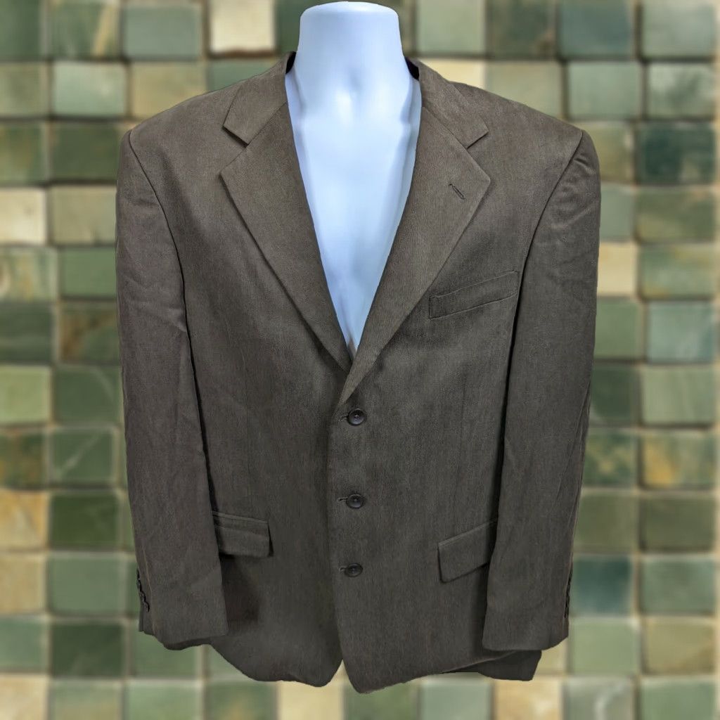Oscar De La Renta Oscar De La Renta Blazer Jacket Men 44L Brown Tencel Fabric Notch Lapel 3 Button Single-Breasted Vintage Style Size 44R - 1 Thumbnail