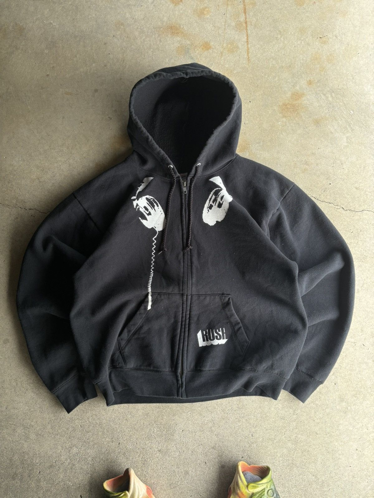 Crazy 90s Rush Band Grunge Y2K Faded Zipup Hoodie