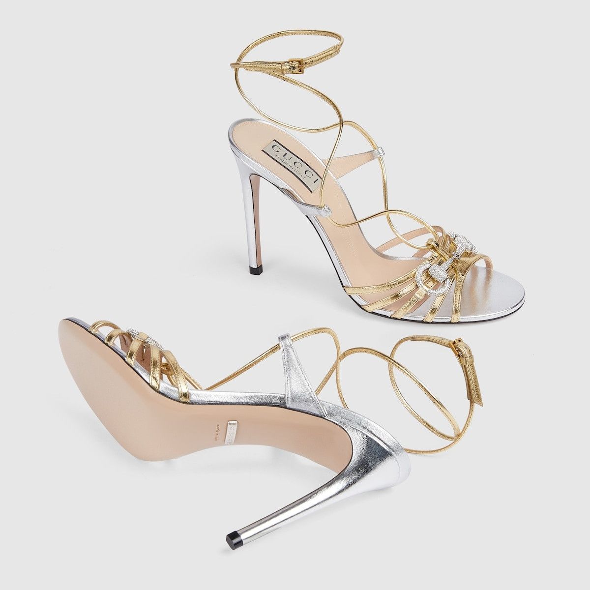 Gucci o1s1wg110225 Women's Horsebit Sandals Metallic Silver & Gold Size US 9.5 / IT 39.5 - 6 Thumbnail