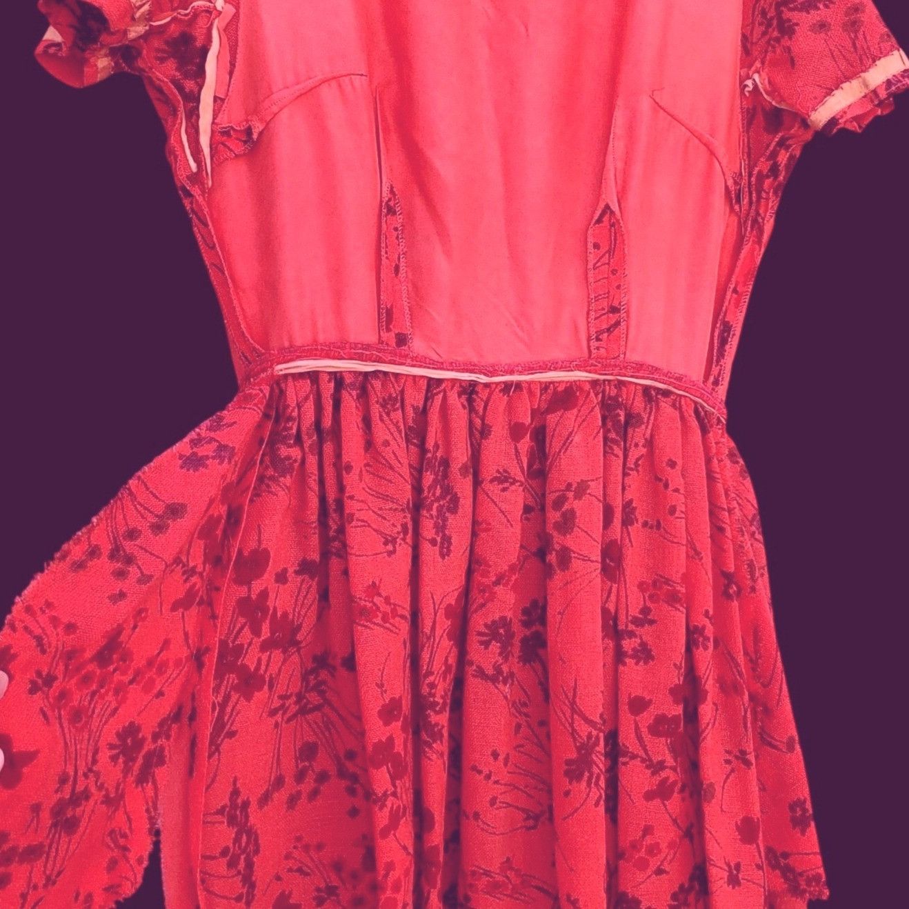 Vintage Vintage Lanz Dress 60s Fit and Flare XS Red Floral Wool Line Size XS / US 0-2 / IT 36-38 - 10 Thumbnail