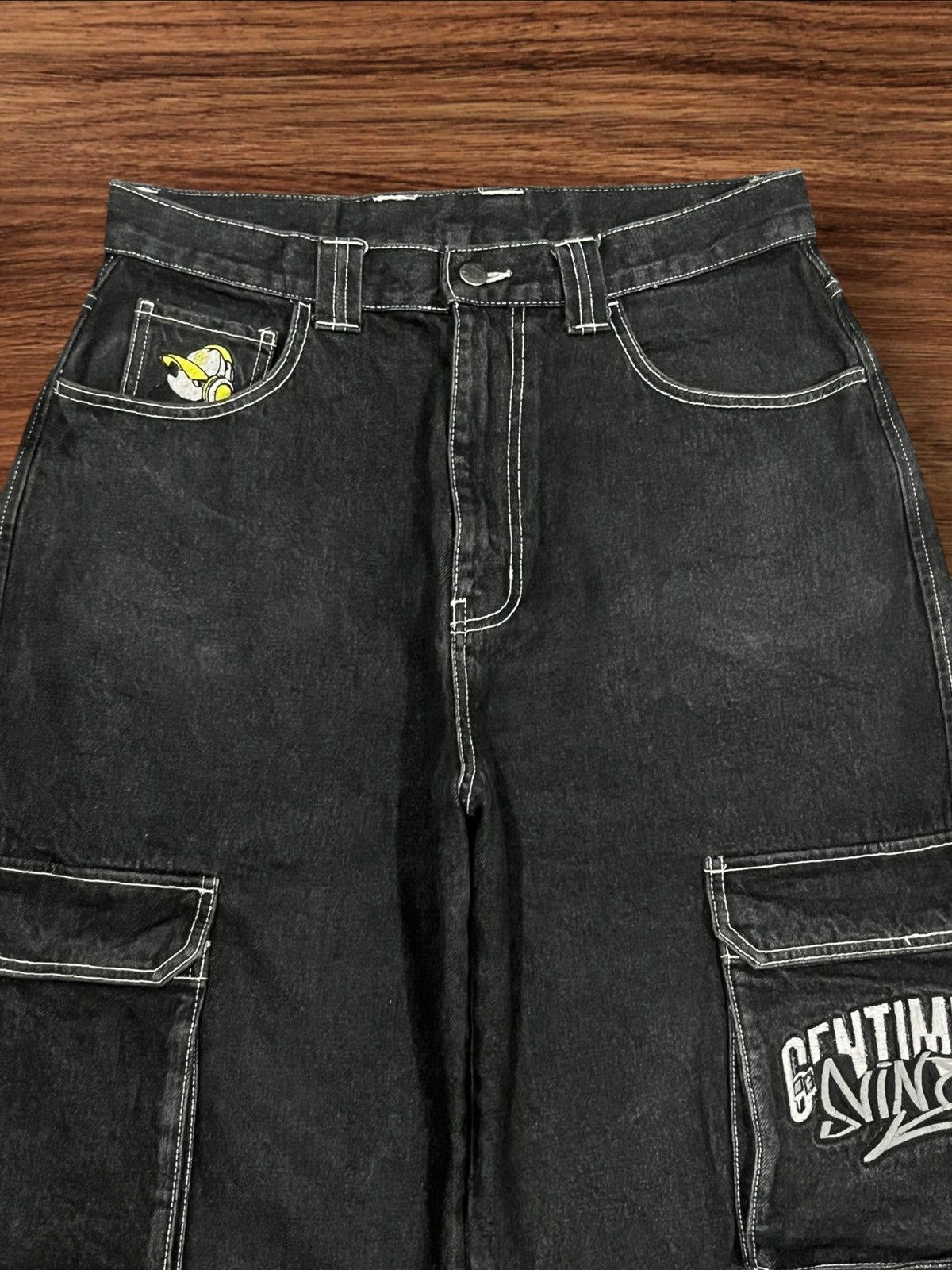 Hypebeast ⚡️High Waist⚡️Y2K Hip Hop Style Embroidered Slogan Baggy Jeans Size US 32 / EU 48 - 5 Thumbnail