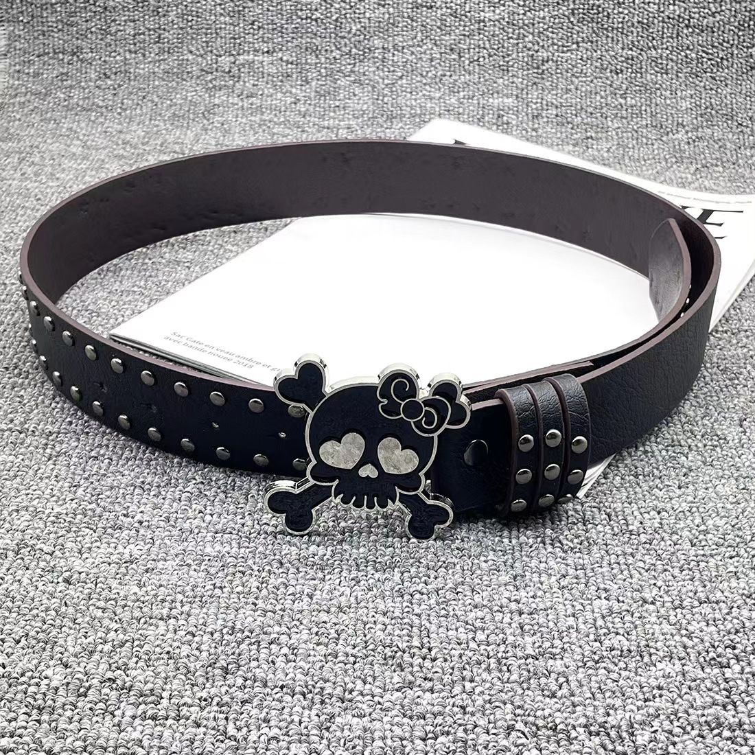 Designer Skull Vintage Belt Riveted Belts Menswear Accessories Size ONE SIZE - 6 Thumbnail