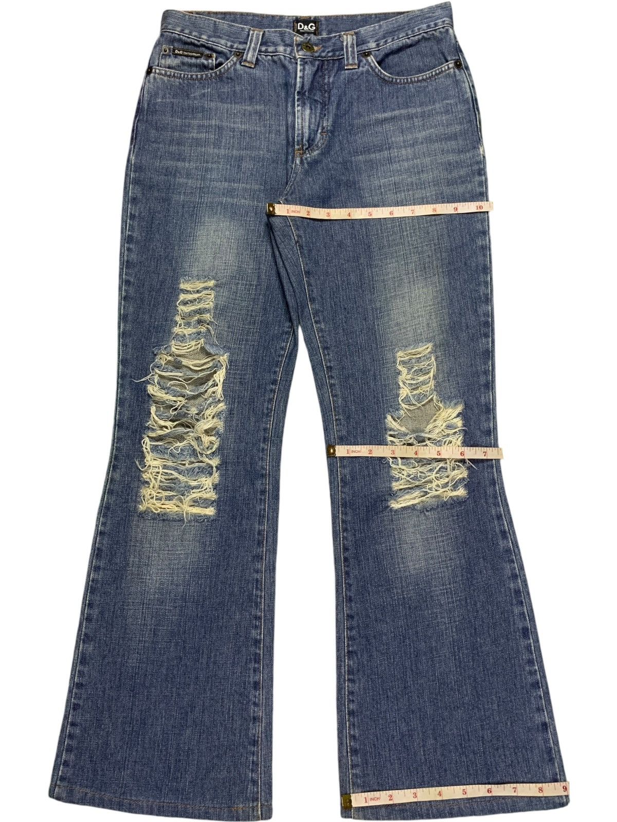 Dolce & Gabbana Vintage Dolce Gabbana Faded Wash Distressed Flare Jeans Size 29" - 14 Thumbnail