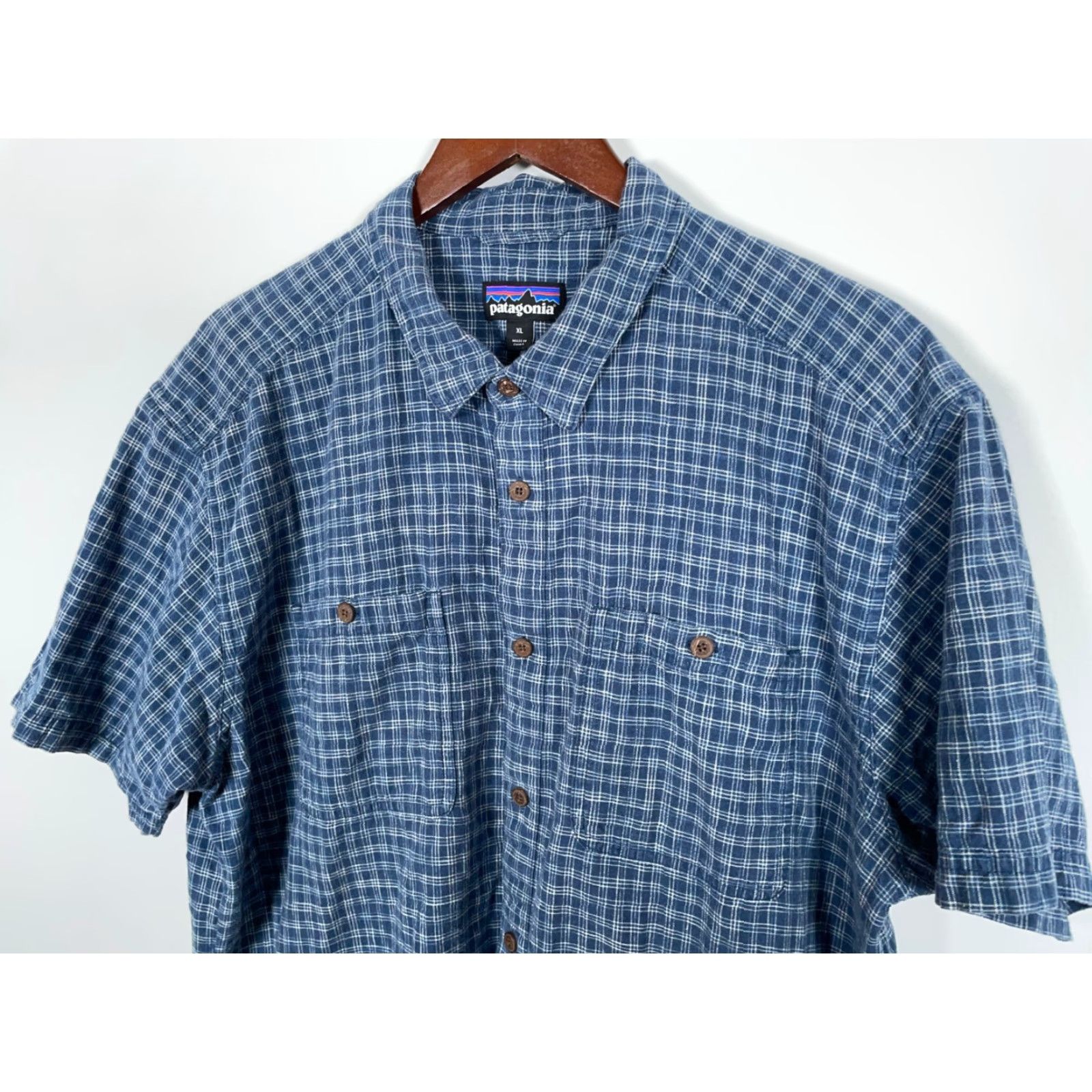 Patagonia Patagonia Back Step Shirt Adult XL Blue Check Short Sleeve Hemp Cotton 53139 Size US XL / EU 56 / 4 - 7 Thumbnail