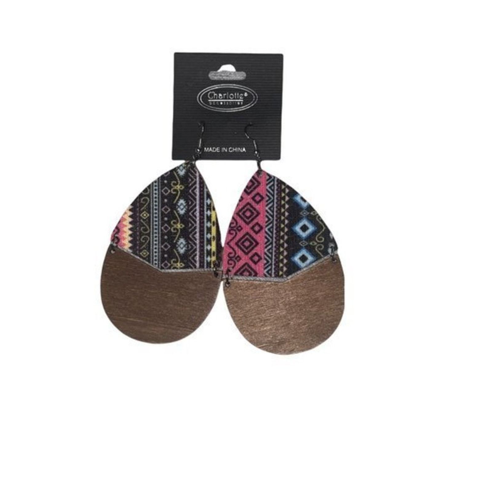 Other NWT Wooden Fabric Covered Boho Aztec Dangle Earrings Black Size ONE SIZE - 1 Thumbnail