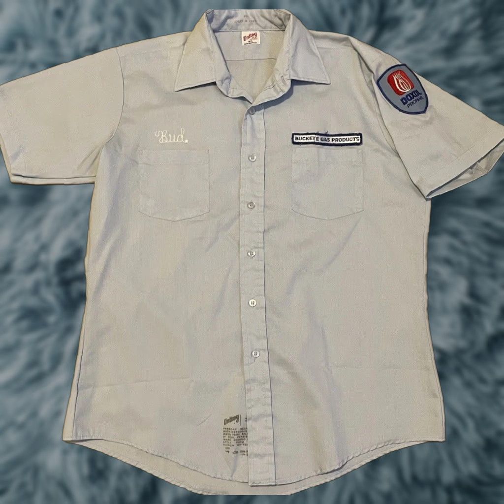 GAS VINTAGE Gas Station T-Shirt Shirt 16 1/2 Blue 70s 80s 90s Grunge Biker USA Union Made Men Boys Short Sleeve Crewneck Tank 16 1/2 Size US L / EU 52-54 / 3 - 1 Thumbnail