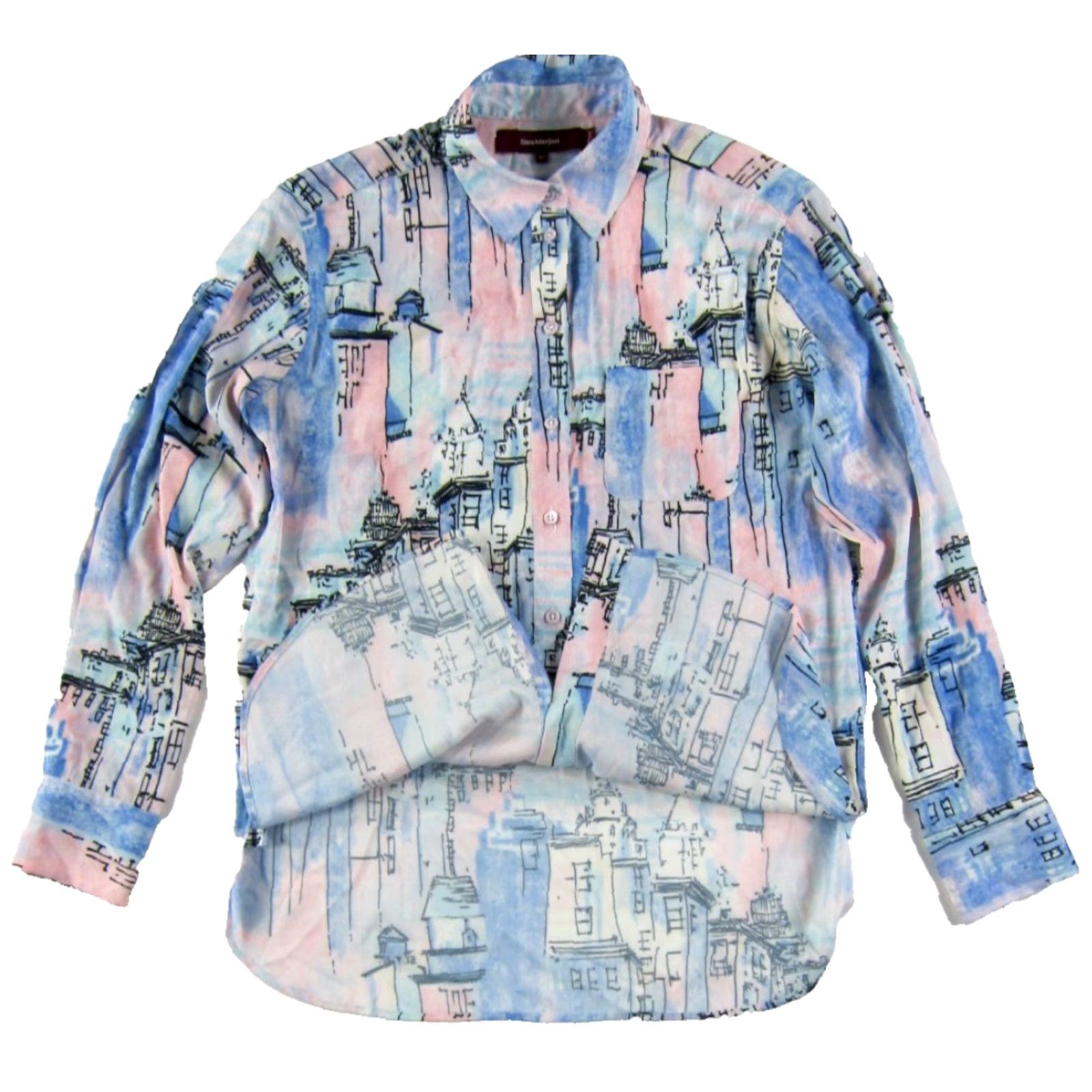 Sanders Sies Marjan Sander Cityscape Washed Satin Long Sleeve Blouse Pink M Size M / US 6-8 / IT 42-44 - 5 Thumbnail