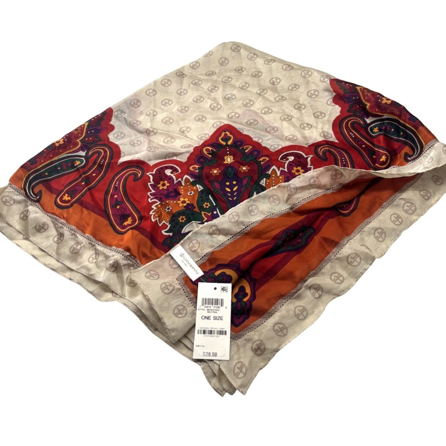 Giani Bernini Giani Bernini Logo Paisley Border Printed Scarf, Neutral-mul Size ONE SIZE - 13 Thumbnail