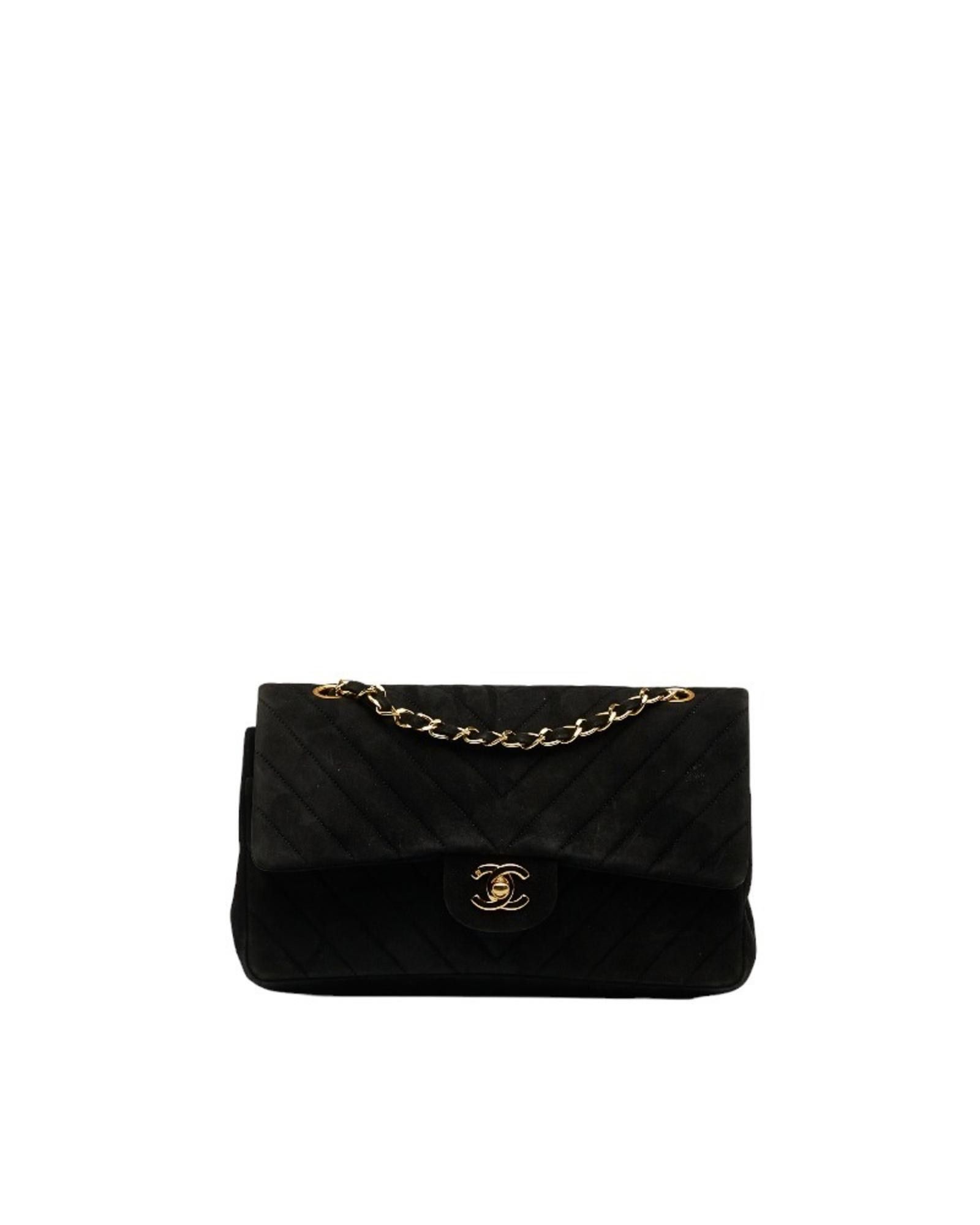 image of Chanel Luxurious Black Suede Shoulder Bag, Women's