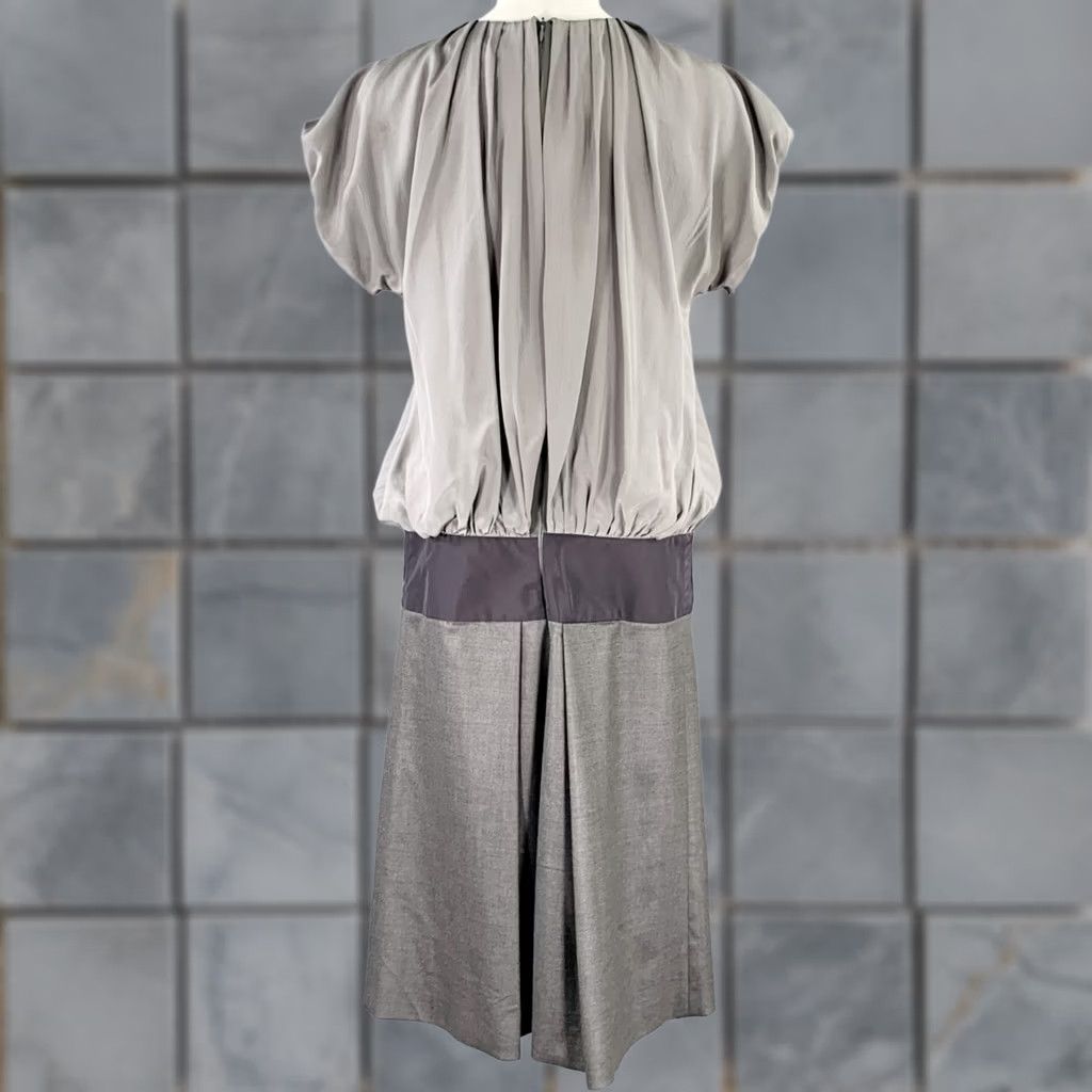 Sportmax SPORTMAX Pleated Dress Grey Black Silk Virgin Wool Blend Two Tone XS Women Size XS / US 0-2 / IT 36-38 - 1 Thumbnail