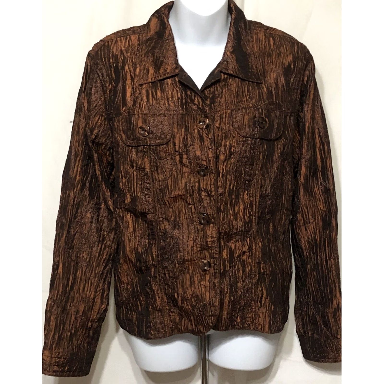 Coldwater Creek Coldwater Creek Shacket Ruched Satin Top M Brown Button pockets Cottage Boho Size M / US 6-8 / IT 42-44 - 6 Thumbnail