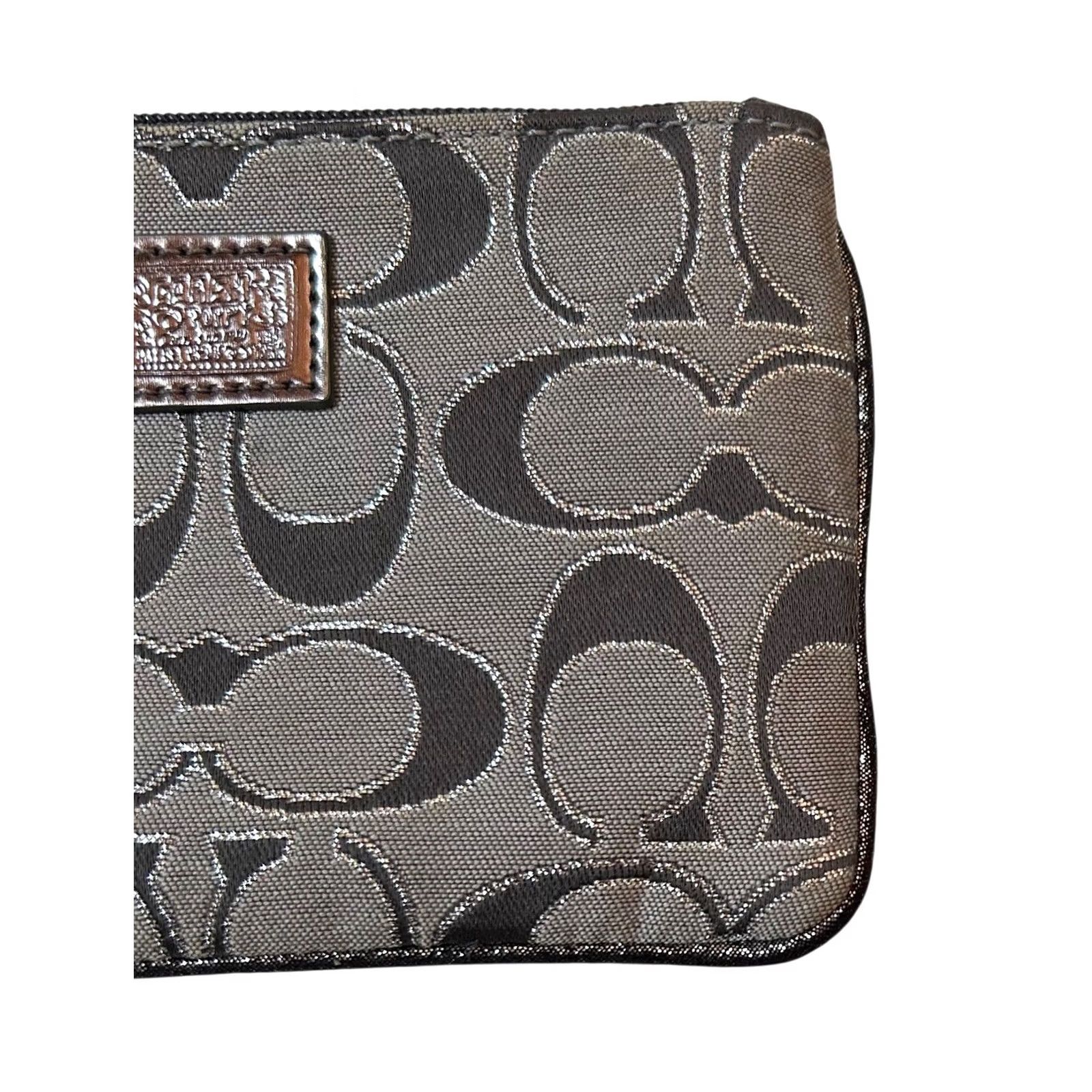 Coach Coach Poppy Gray Logo Signature & Metallic Silver Leather Wristlet Wallet Women Size ONE SIZE - 3 Thumbnail