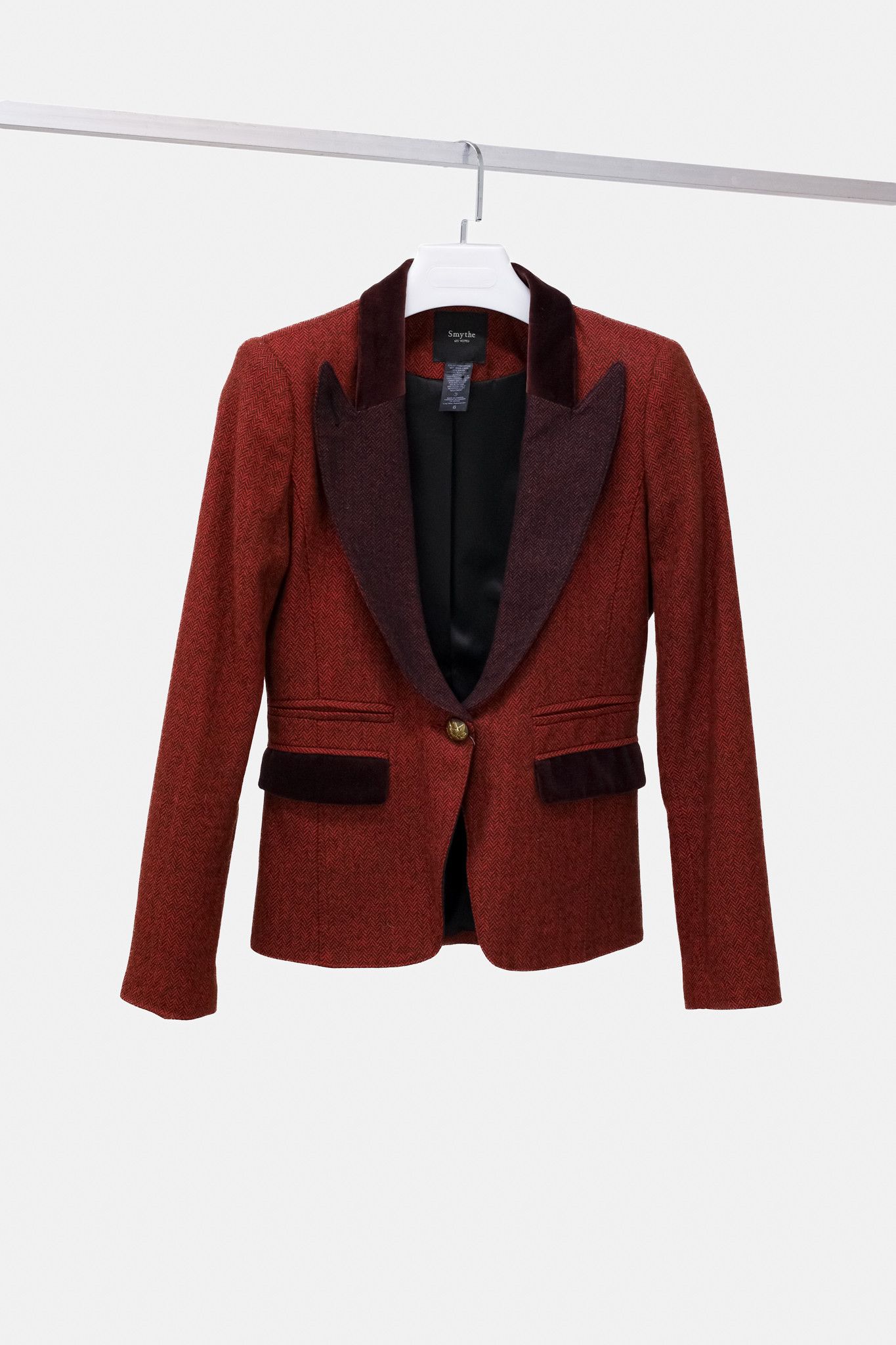 image of Smythe Red Herringbone Blazer With Velvet Trim, Women's (Size Medium)