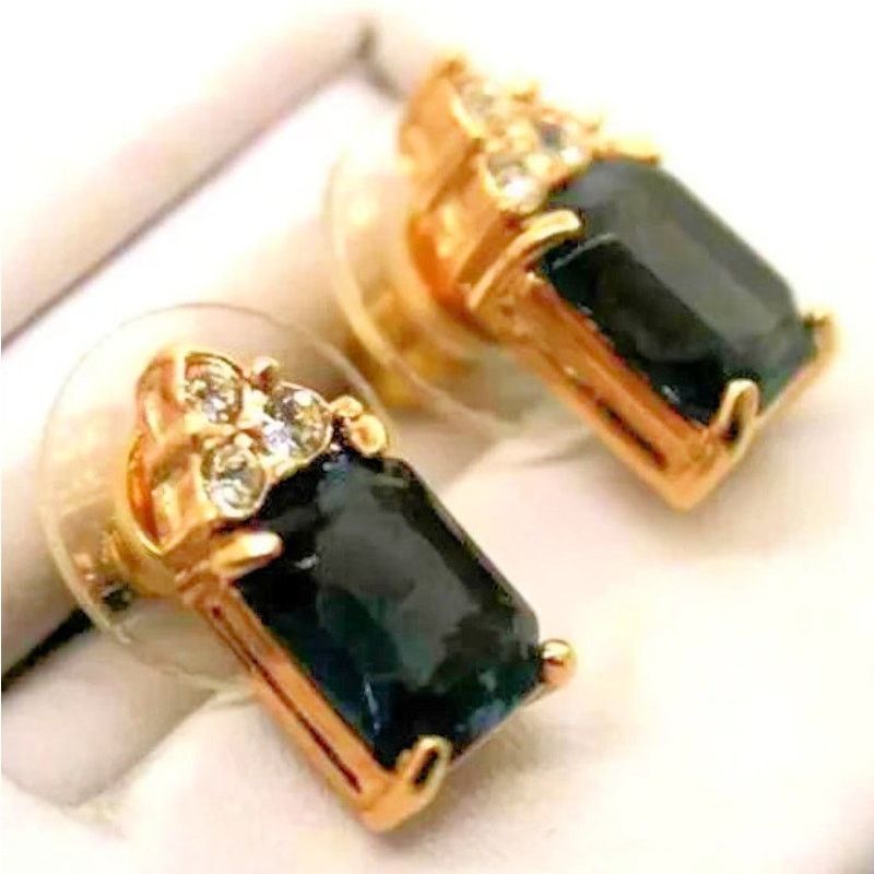 Other Vintage Roman Faux Sapphire Blue Earrings •Goldtone •Pierced Size ONE SIZE - 3 Thumbnail