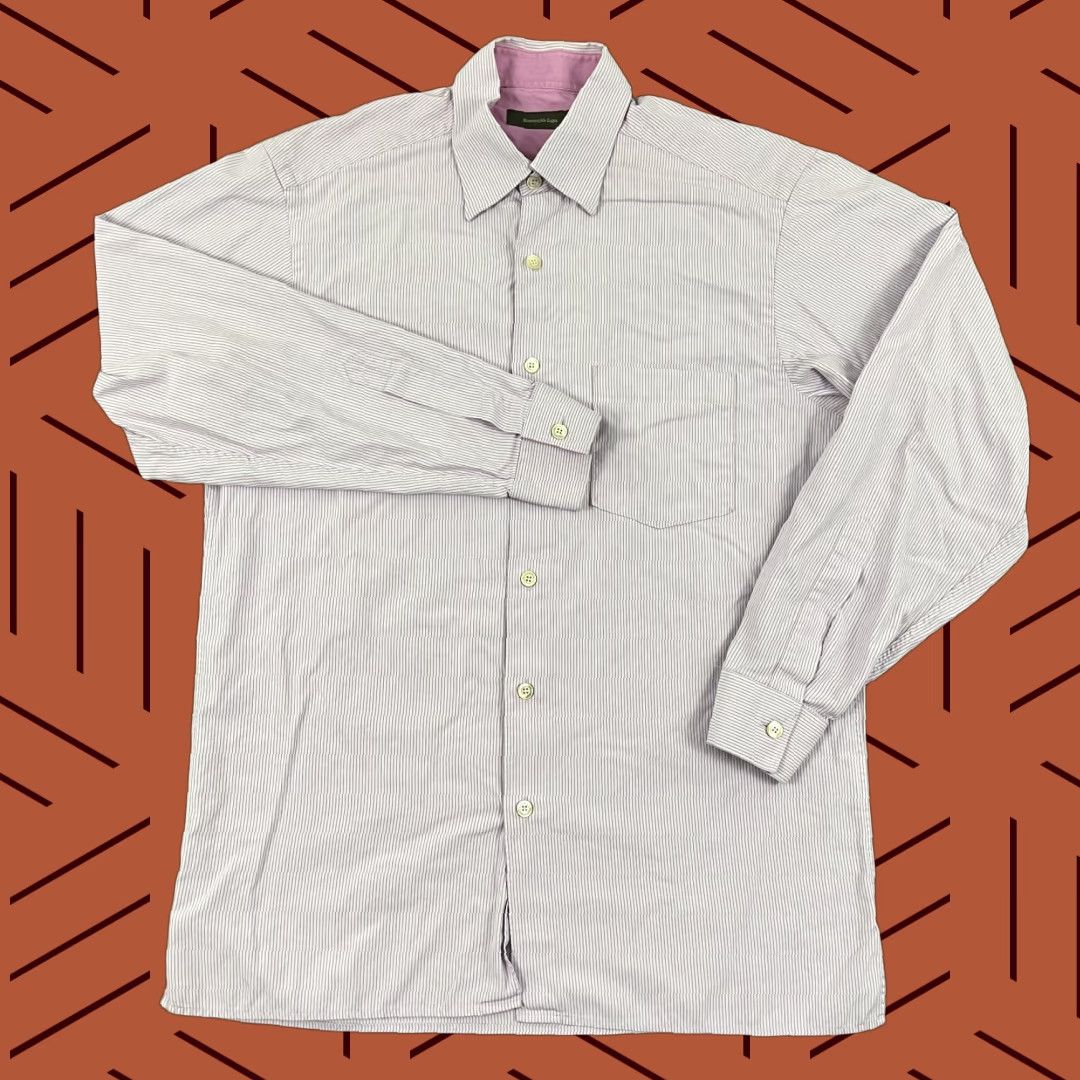 Ermenegildo Zegna Ermenegildo Zegna Dress Shirt Mens Medium White Purple Striped Button Down Long Sleeve Size 40R - 1 Thumbnail