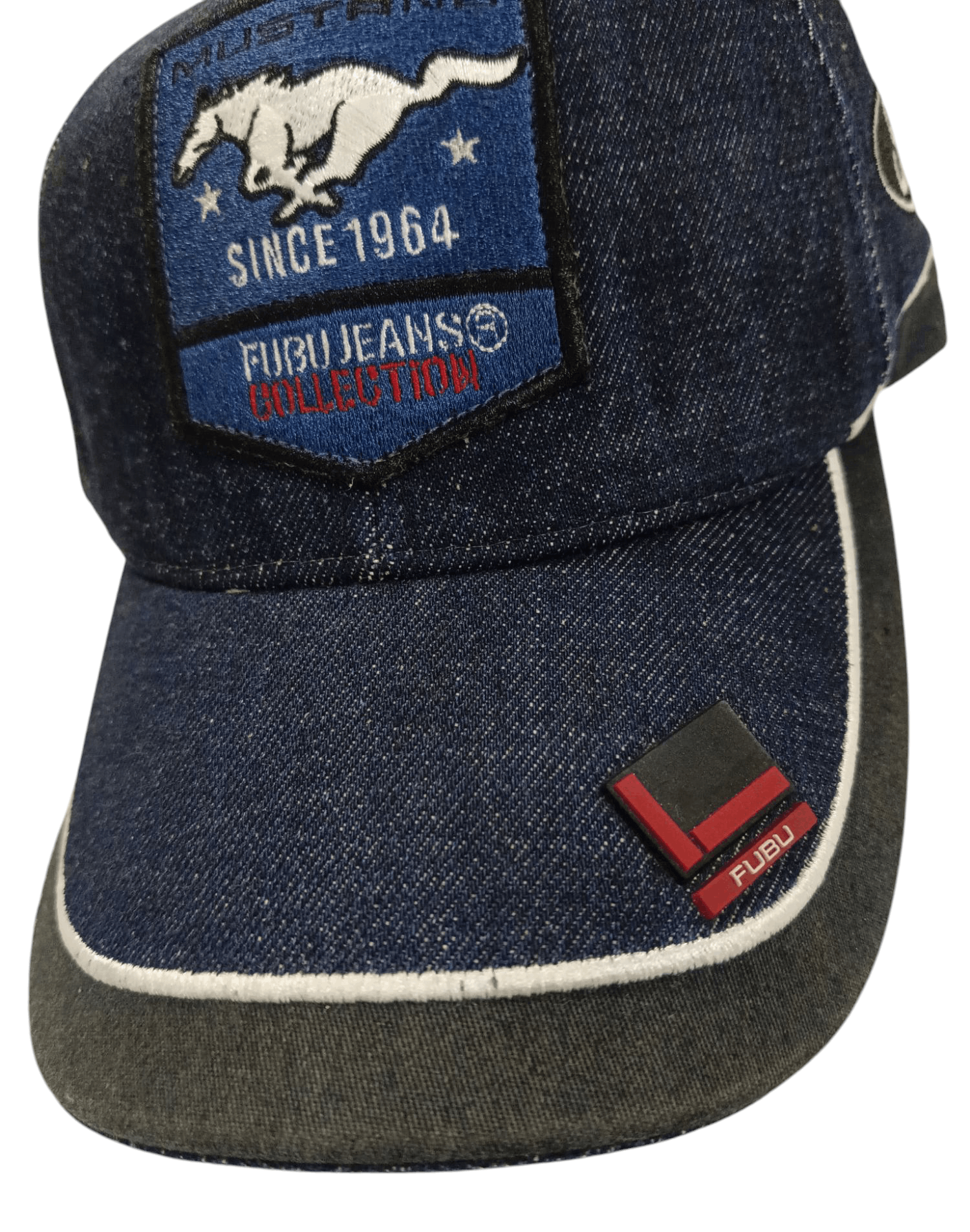 Ford × Fubu × Vintage Fubu Jeans X Ford Mustang 05 Adjustable Velcro Denim Hat Size ONE SIZE - 6 Thumbnail