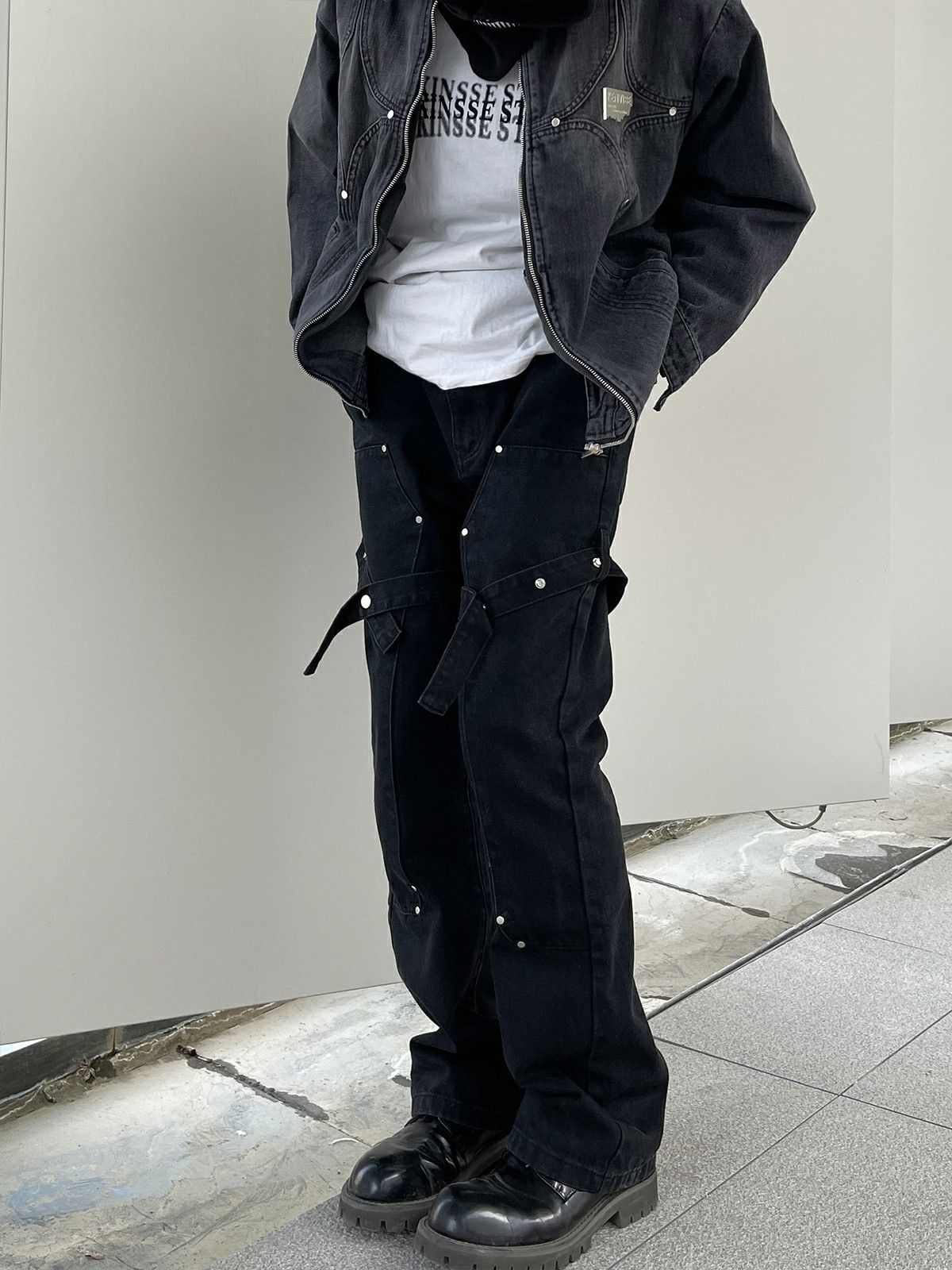punk double knee carpenter flared pants