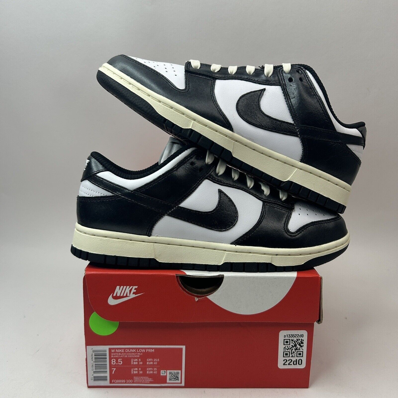 Nike Nike Dunk Low PRM WMNS “Vintage Panda/Black White” 2023 Size US 8.5 / IT 38.5 - 1 Thumbnail