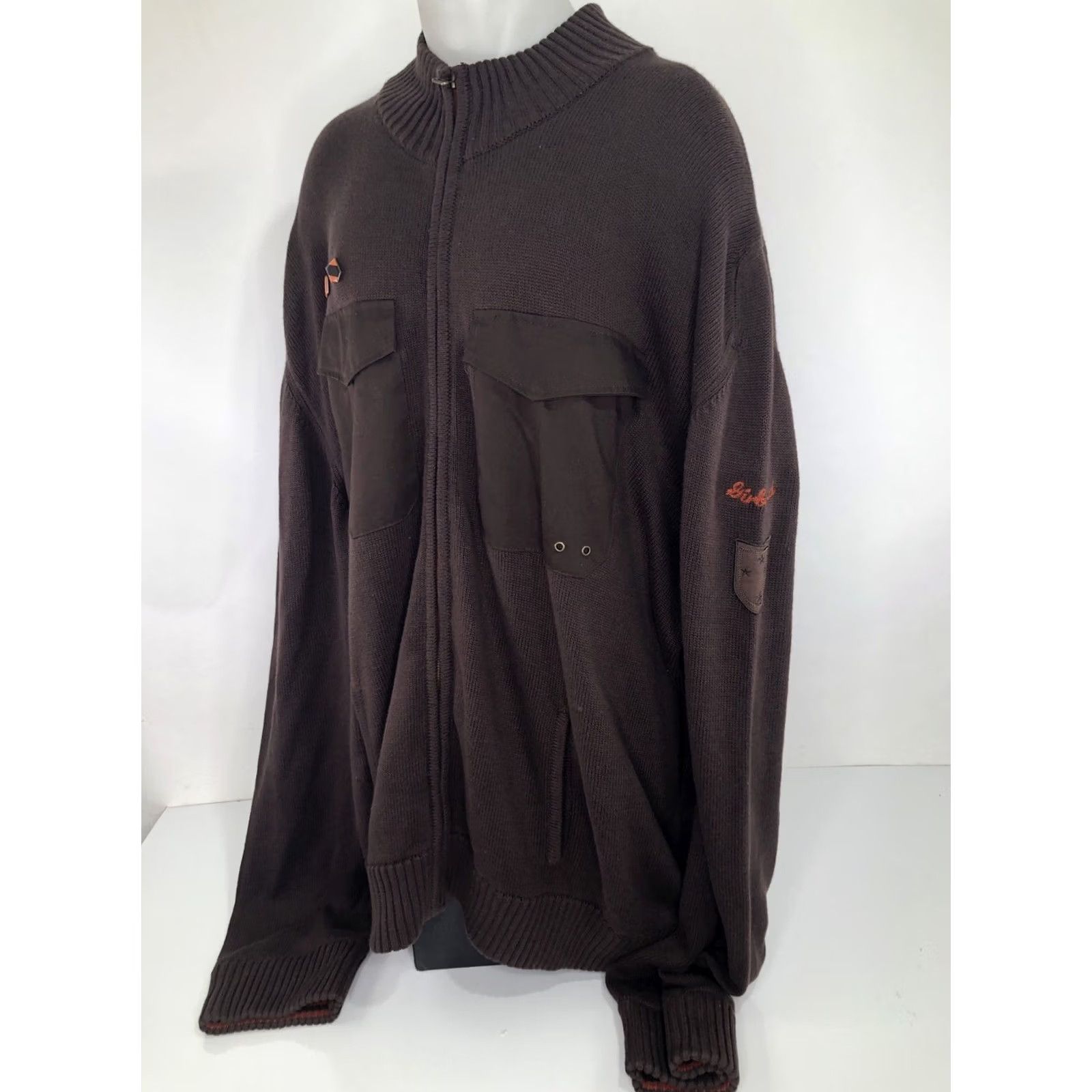 Vintage MARITHE FRANCOIS GIRBAUD - NEW w TAGS - 4XL Sweater Jacket - Elbow Patch Cotton Brown Mens Header: Sweatery? Size US XXL / EU 58 / 5 - 3 Thumbnail