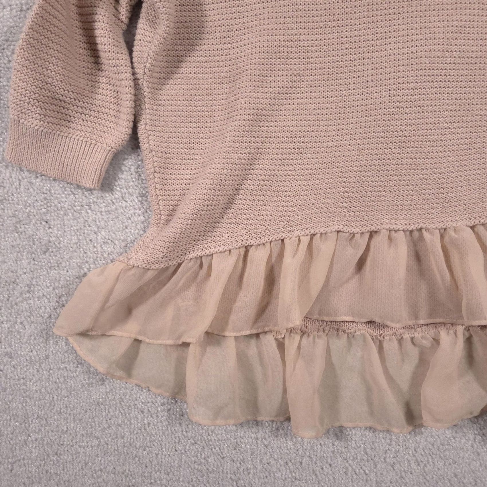 American Eagle Outfitters American Eagle Sweater Shirt Womens Small Beige 3/4 Sleeve Knit Pullover Ruffle Hem Casual Size S / US 4 / IT 40 - 5 Thumbnail