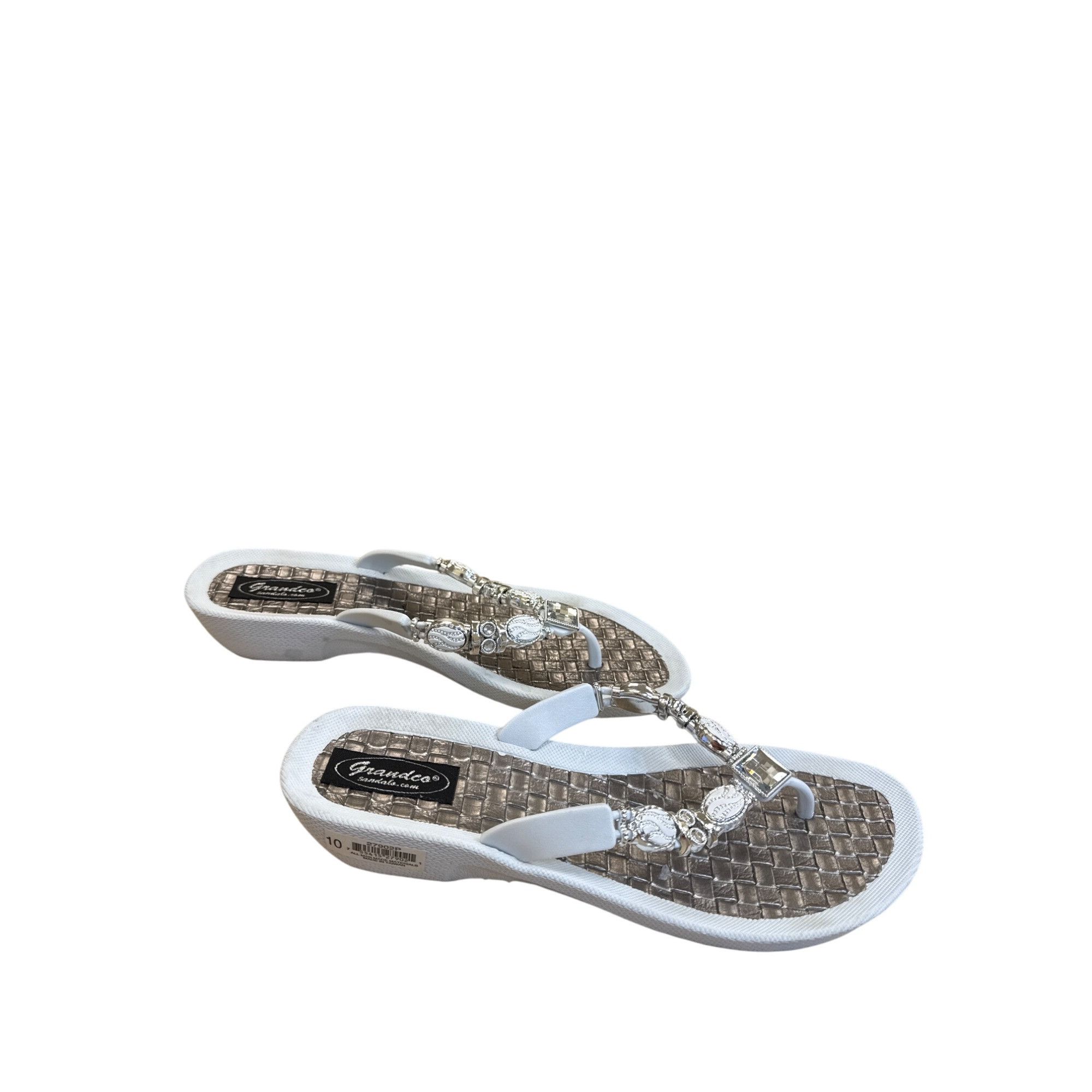Other Grandco Womens White Bejeweled Sandals Size 10 SKU 8221 Size US 10 / IT 40 - 3 Thumbnail