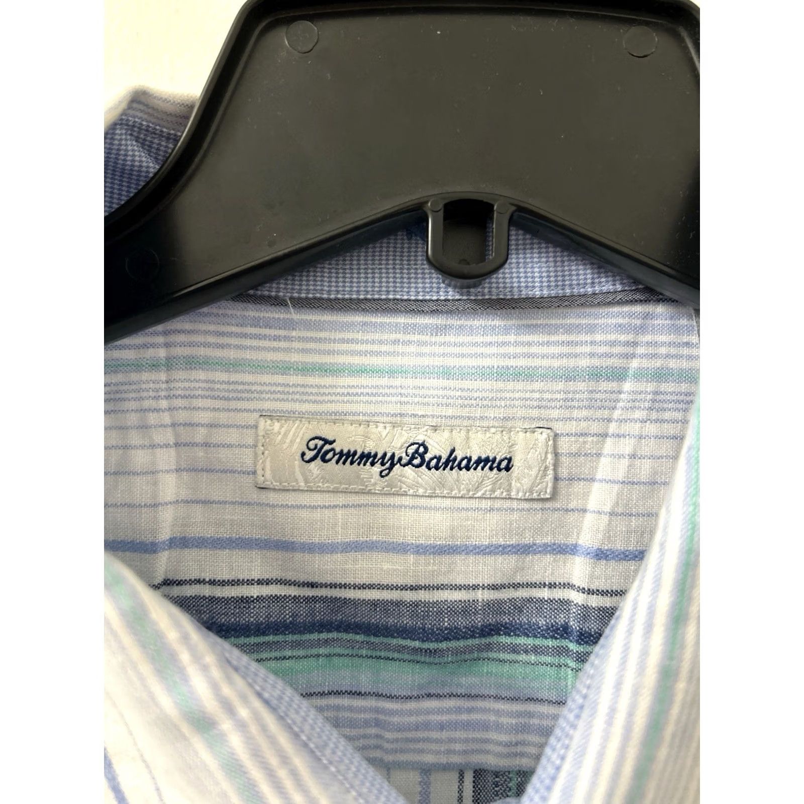 Tommy Bahama Tommy Bahama Shirt Mens Large White Blue Striped Linen Blend Button Down L/S Size US L / EU 52-54 / 3 - 6 Thumbnail