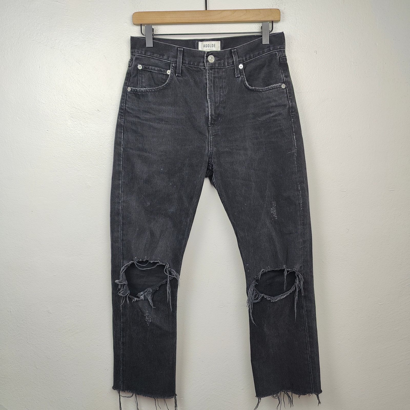 Agolde Agolde Cherie High Rise Straight Jeans 26 Distressed Black Size 26" / US 2 / IT 38 - 1 Thumbnail