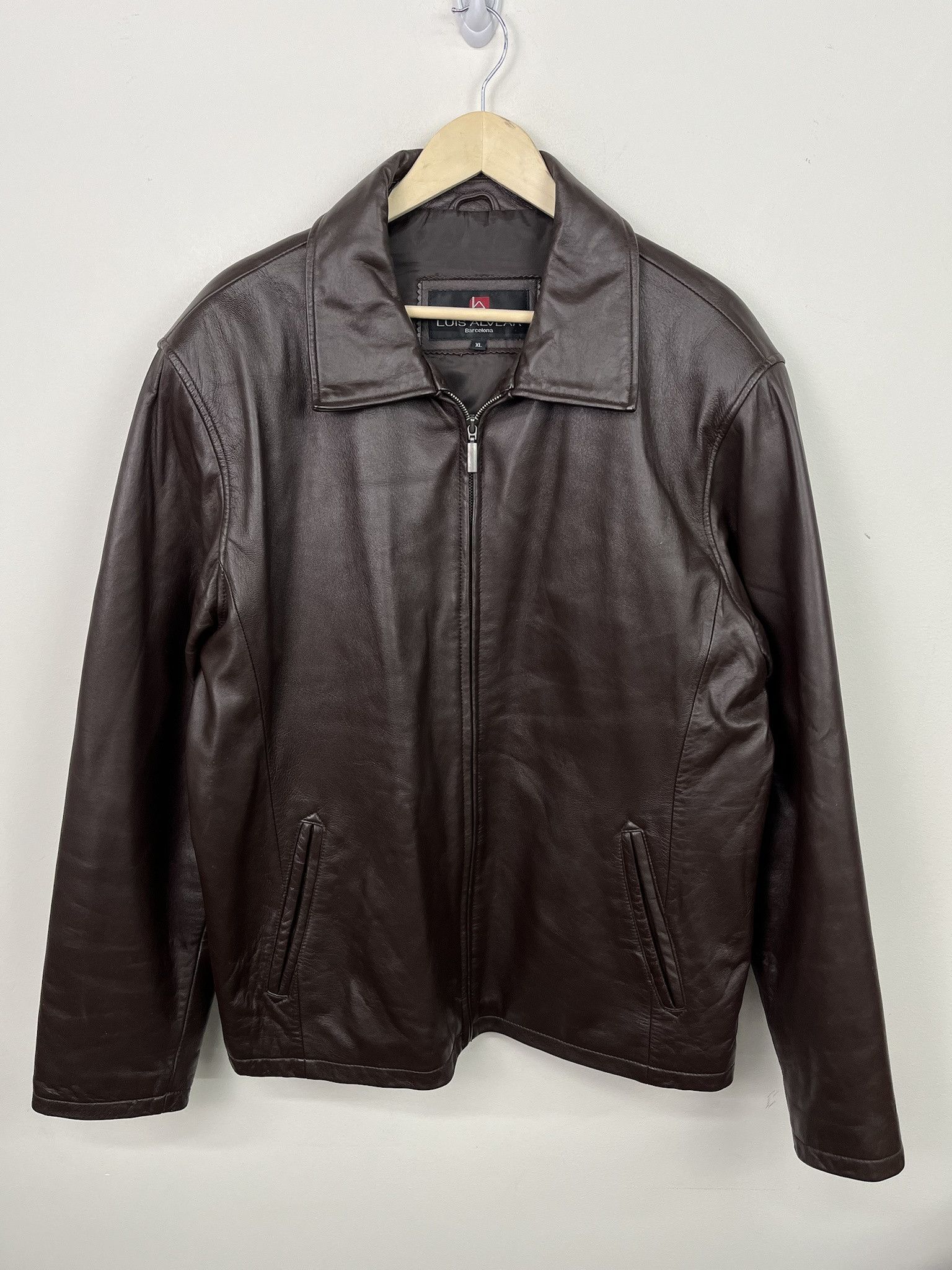 Leather Jacket × Schott Vintage 90s Brown leather Zip Jacket Size 