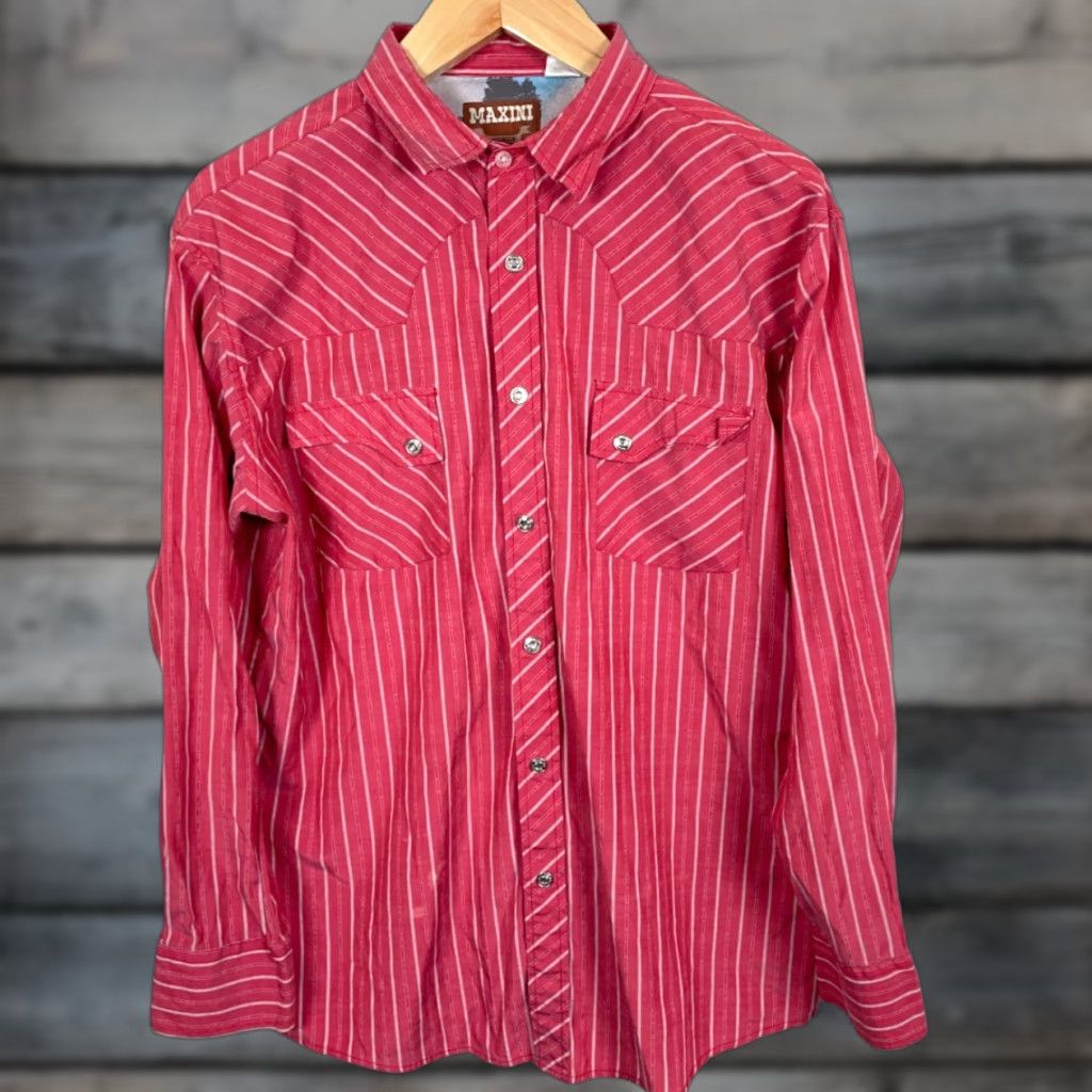 Vintage Maxini Western Shirt Men XL Red Stripe Snap Buttons Rockabilly Cowboy Size US XL / EU 56 / 4 - 1 Thumbnail