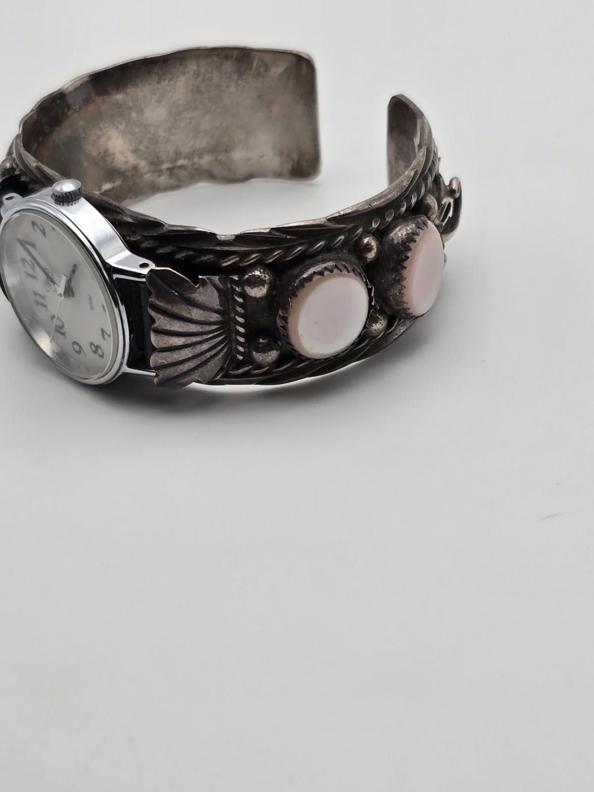 Studio D'Artisan MOP Cuff Watch Bracelet Sterling Silver Floral Leaf Navajo Size ONE SIZE - 6 Thumbnail